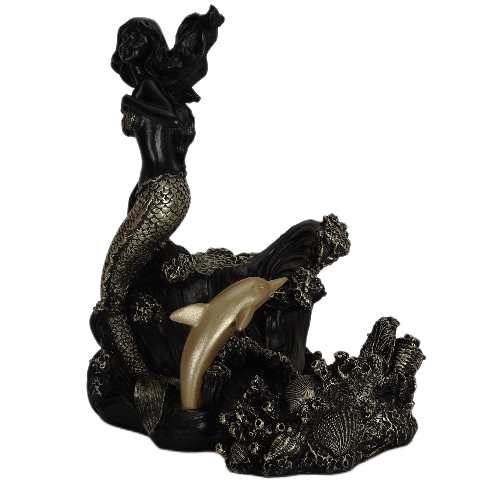 Antique Look Mermaid Wine Rack Mermaid Statues for Countertop Home Gifts Black