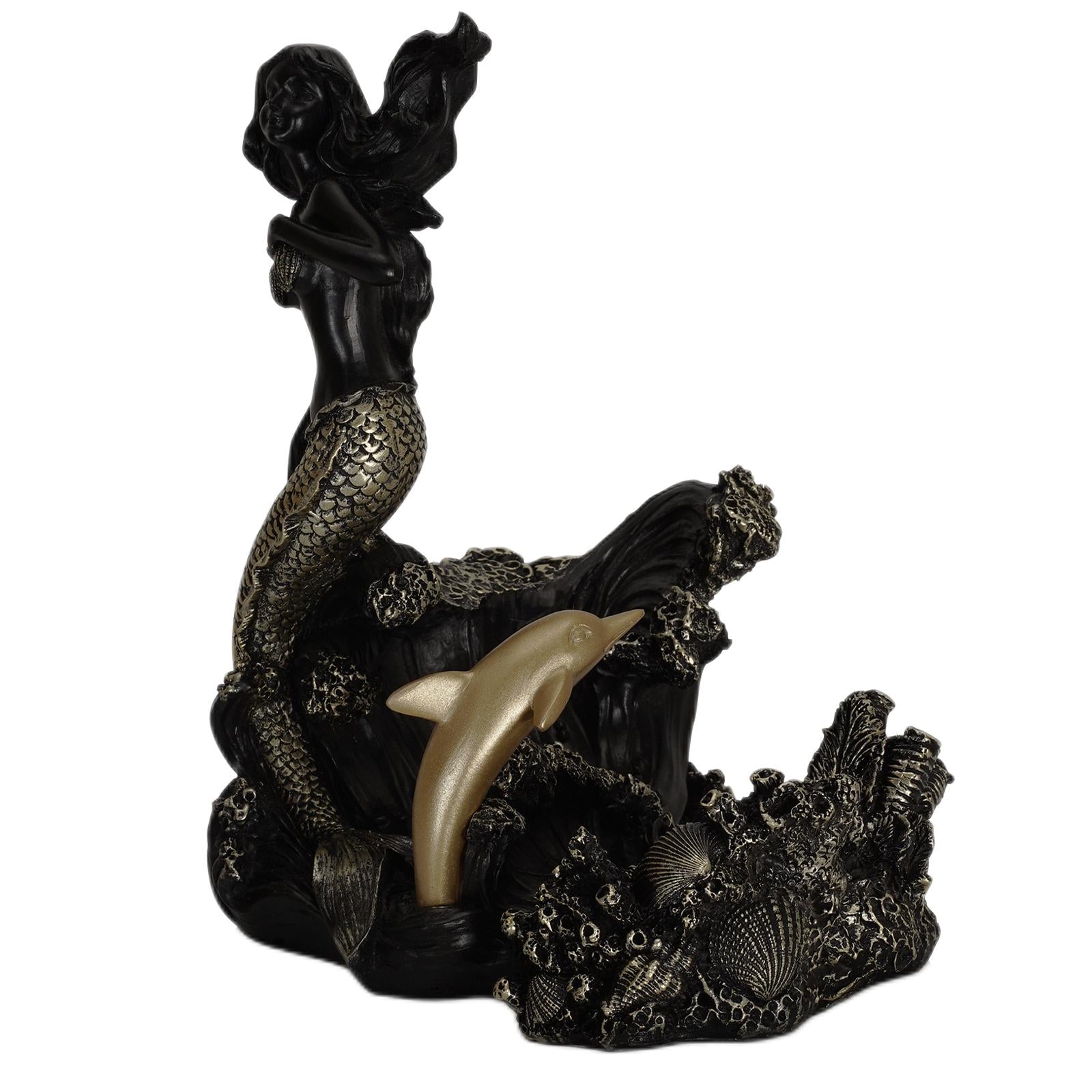 Antique Look Mermaid Wine Rack Mermaid Statues for Countertop Home Gifts Black