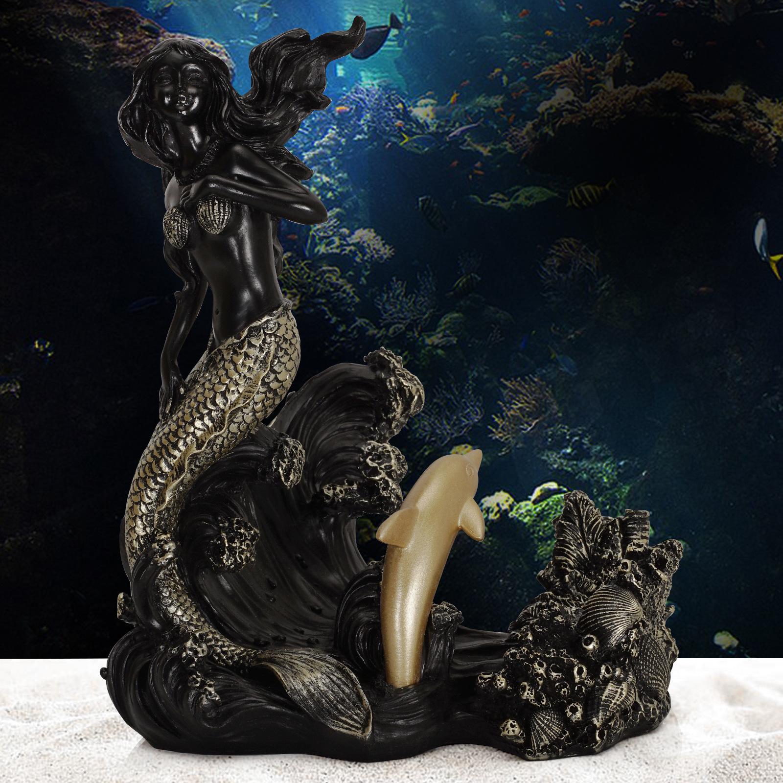 Antique Look Mermaid Wine Rack Mermaid Statues for Countertop Home Gifts Black