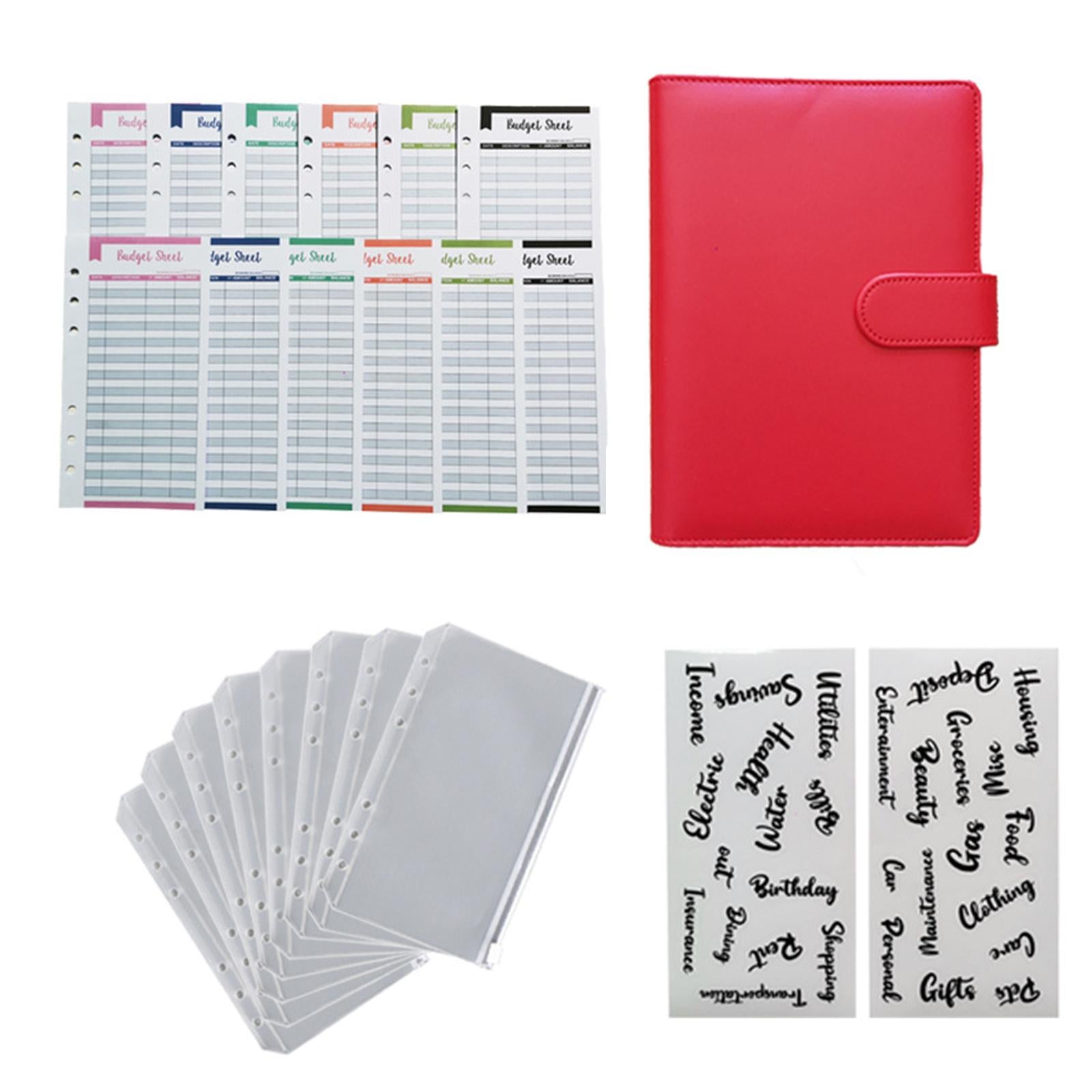 PU Leather A6 Notebook Binder Budget Binder 8 Binder Pockets for Cash Bills Red