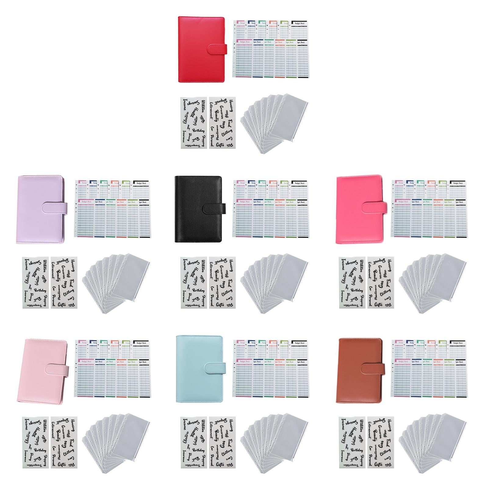 PU Leather A6 Notebook Binder Budget Binder 8 Binder Pockets for Cash Bills Red