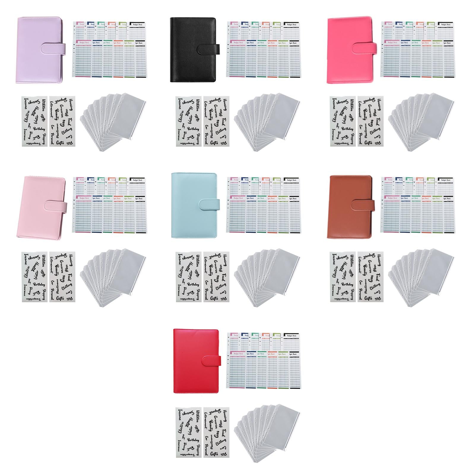 PU Leather A6 Notebook Binder Budget Binder 8 Binder Pockets for Cash Bills Red