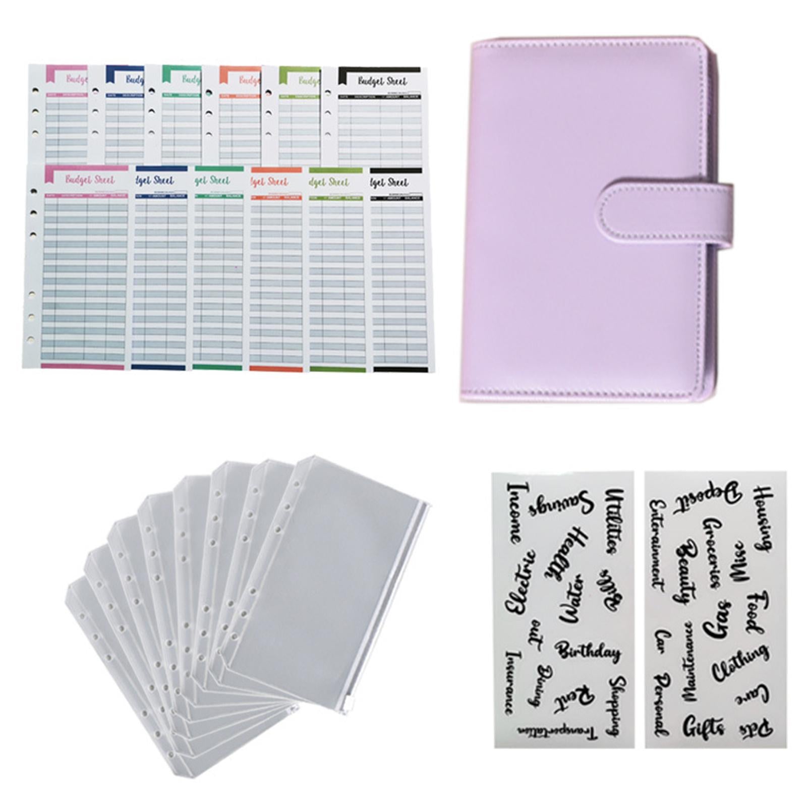 PU Leather A6 Notebook Binder Budget Binder 8 Binder Pockets for Cash Bills Purple