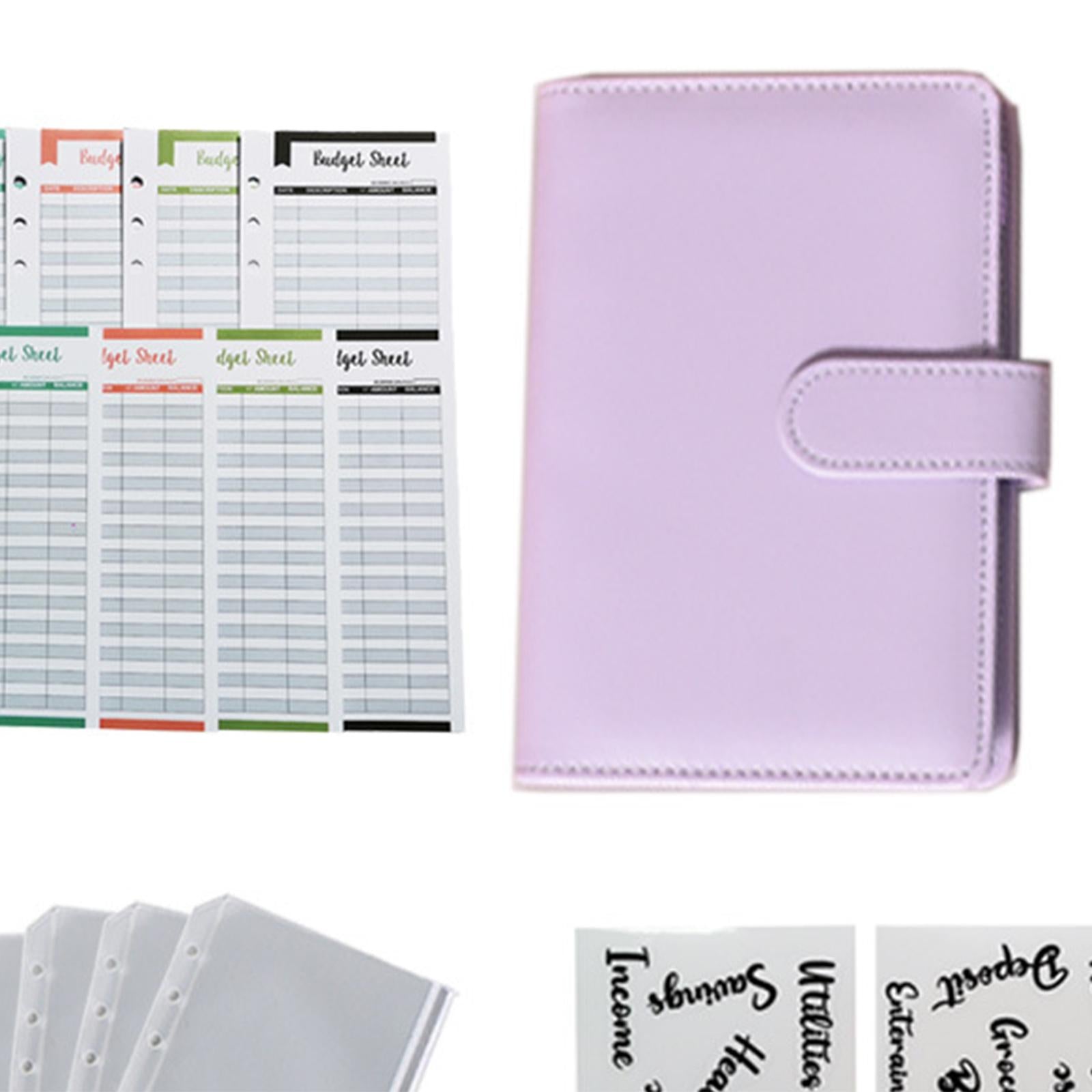 PU Leather A6 Notebook Binder Budget Binder 8 Binder Pockets for Cash Bills Purple