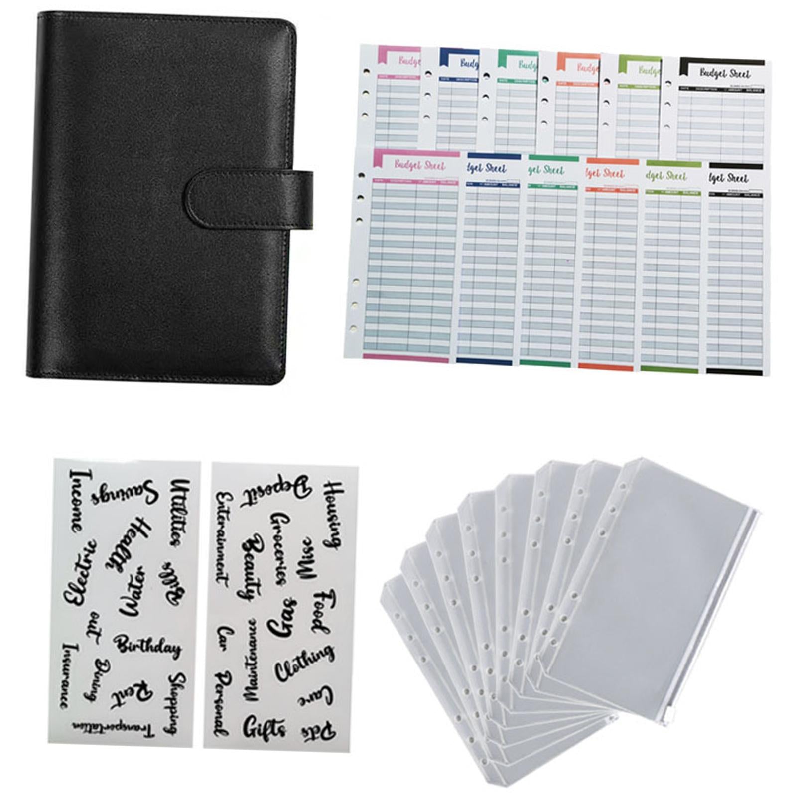 PU Leather A6 Notebook Binder Budget Binder 8 Binder Pockets for Cash Bills Black