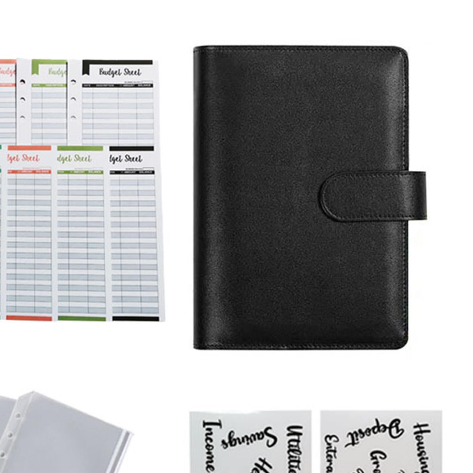 PU Leather A6 Notebook Binder Budget Binder 8 Binder Pockets for Cash Bills Black