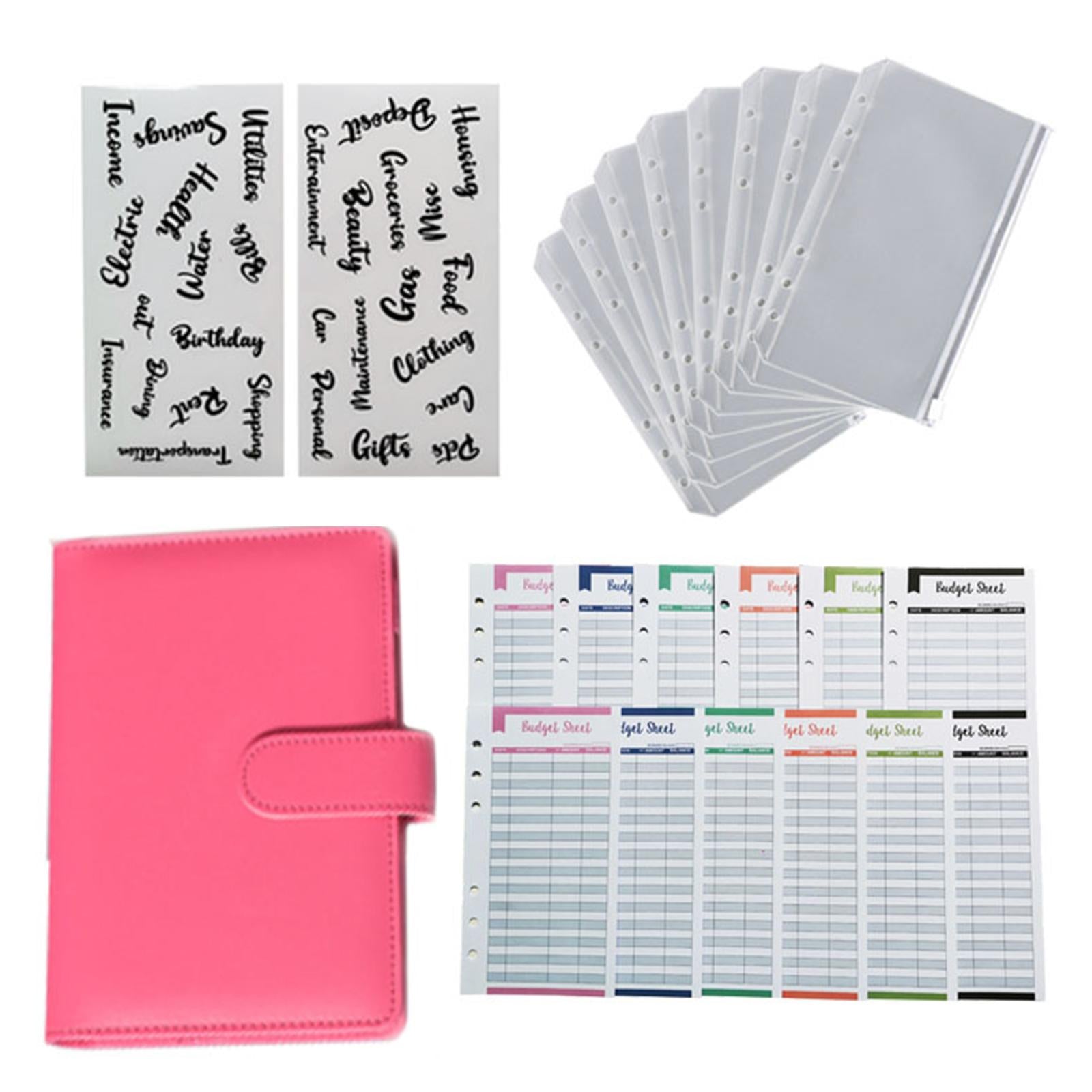 PU Leather A6 Notebook Binder Budget Binder 8 Binder Pockets for Cash Bills Rose