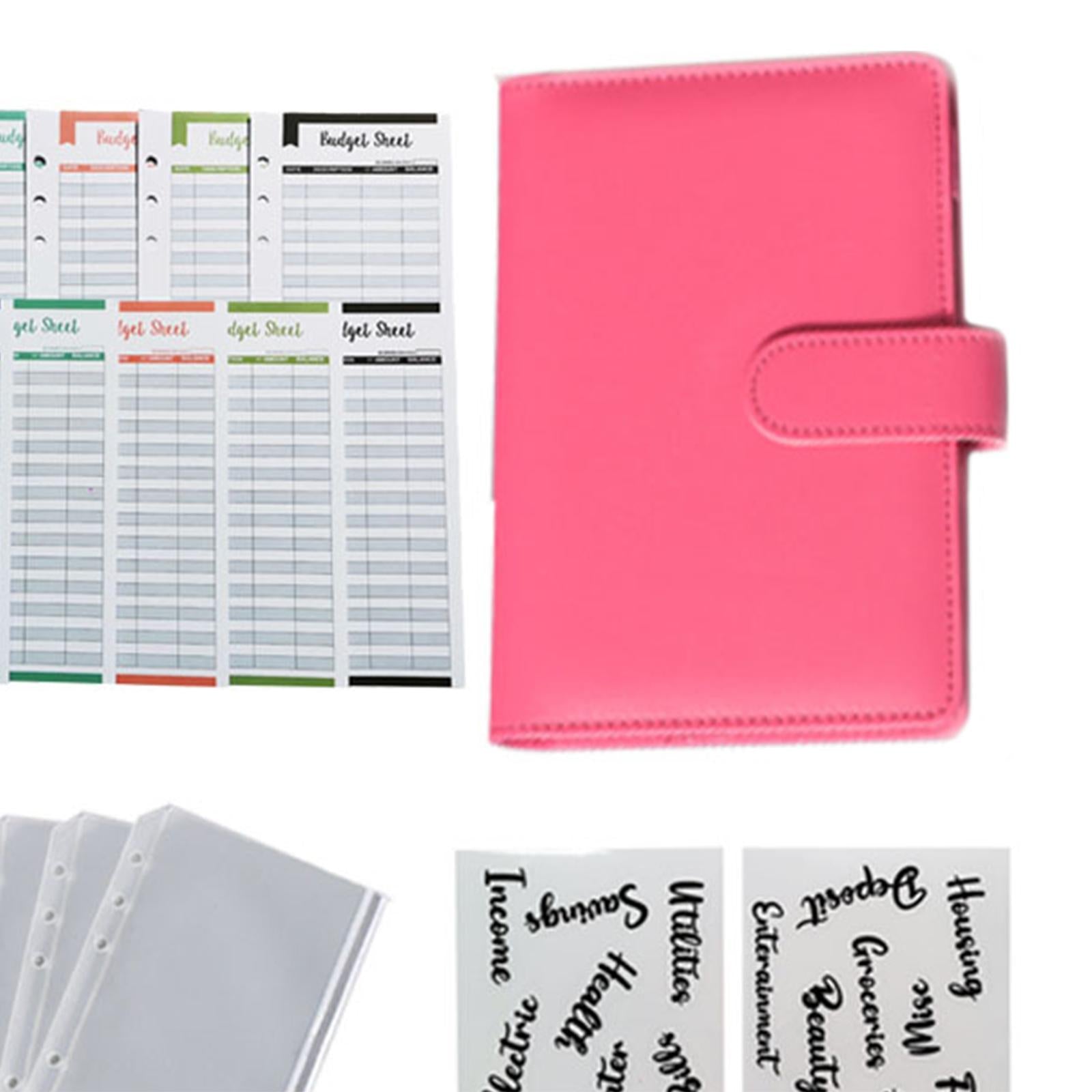 PU Leather A6 Notebook Binder Budget Binder 8 Binder Pockets for Cash Bills Rose