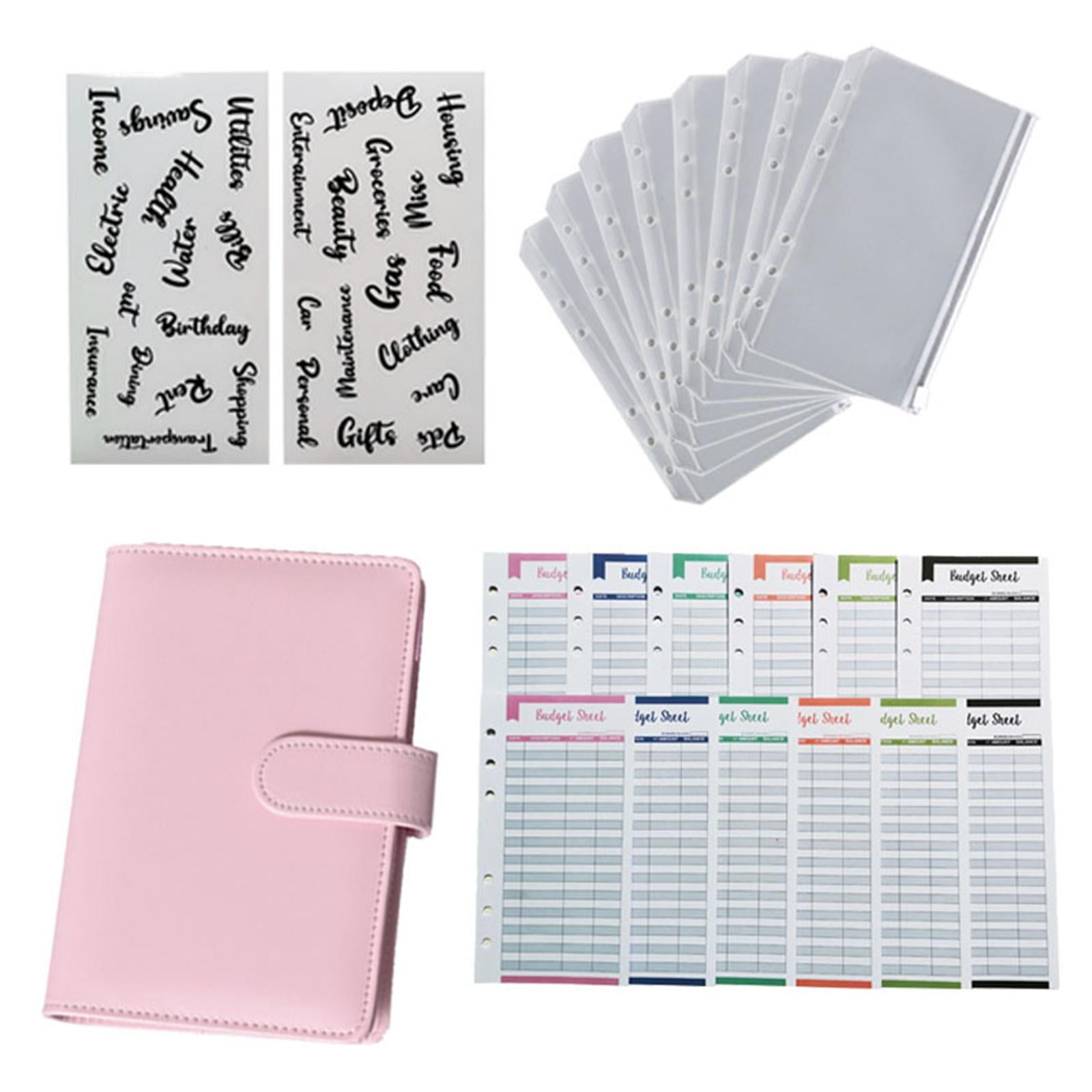 PU Leather A6 Notebook Binder Budget Binder 8 Binder Pockets for Cash Bills Pink