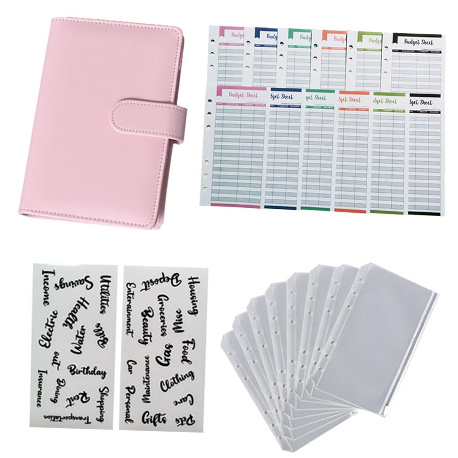 PU Leather A6 Notebook Binder Budget Binder 8 Binder Pockets for Cash Bills Pink