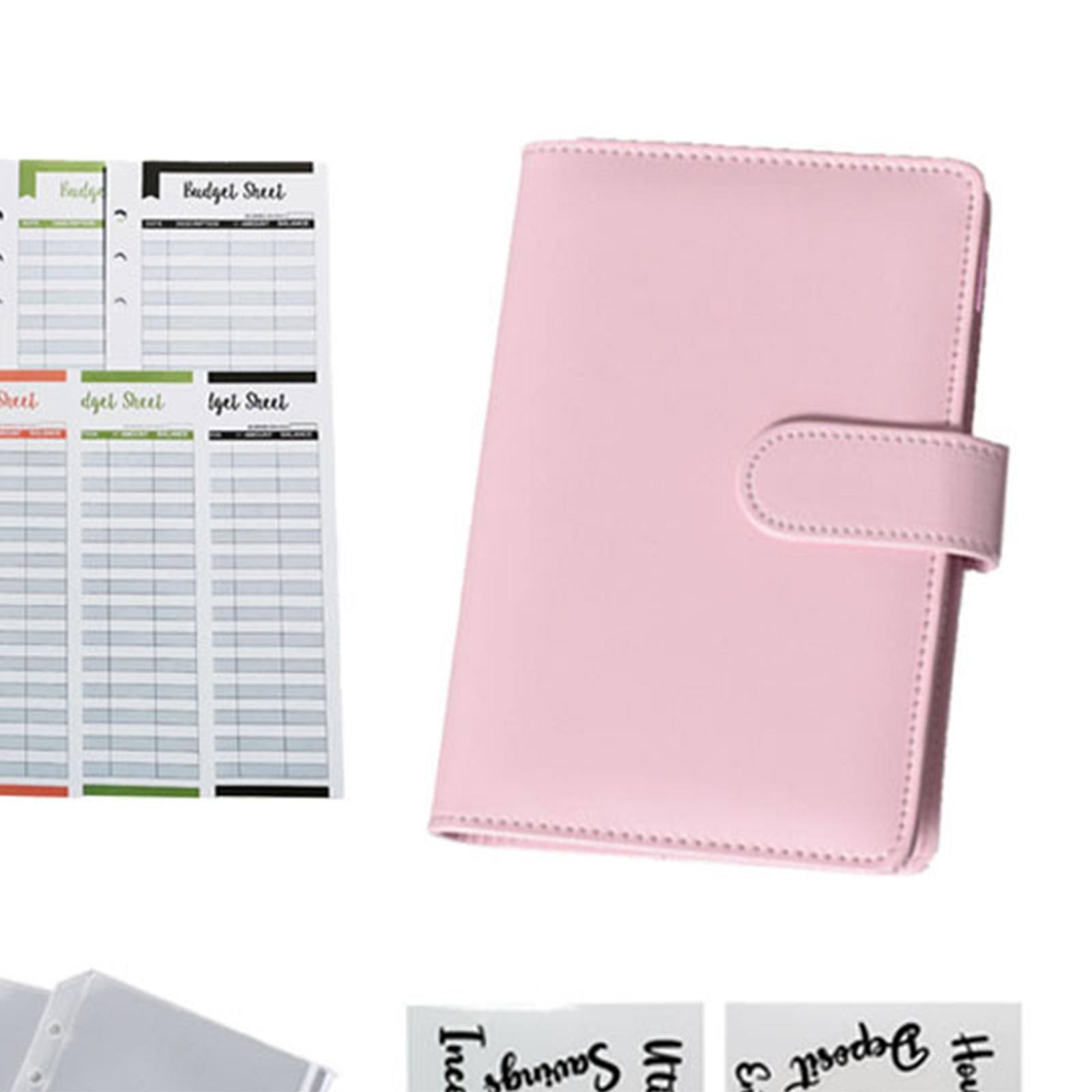 PU Leather A6 Notebook Binder Budget Binder 8 Binder Pockets for Cash Bills Pink