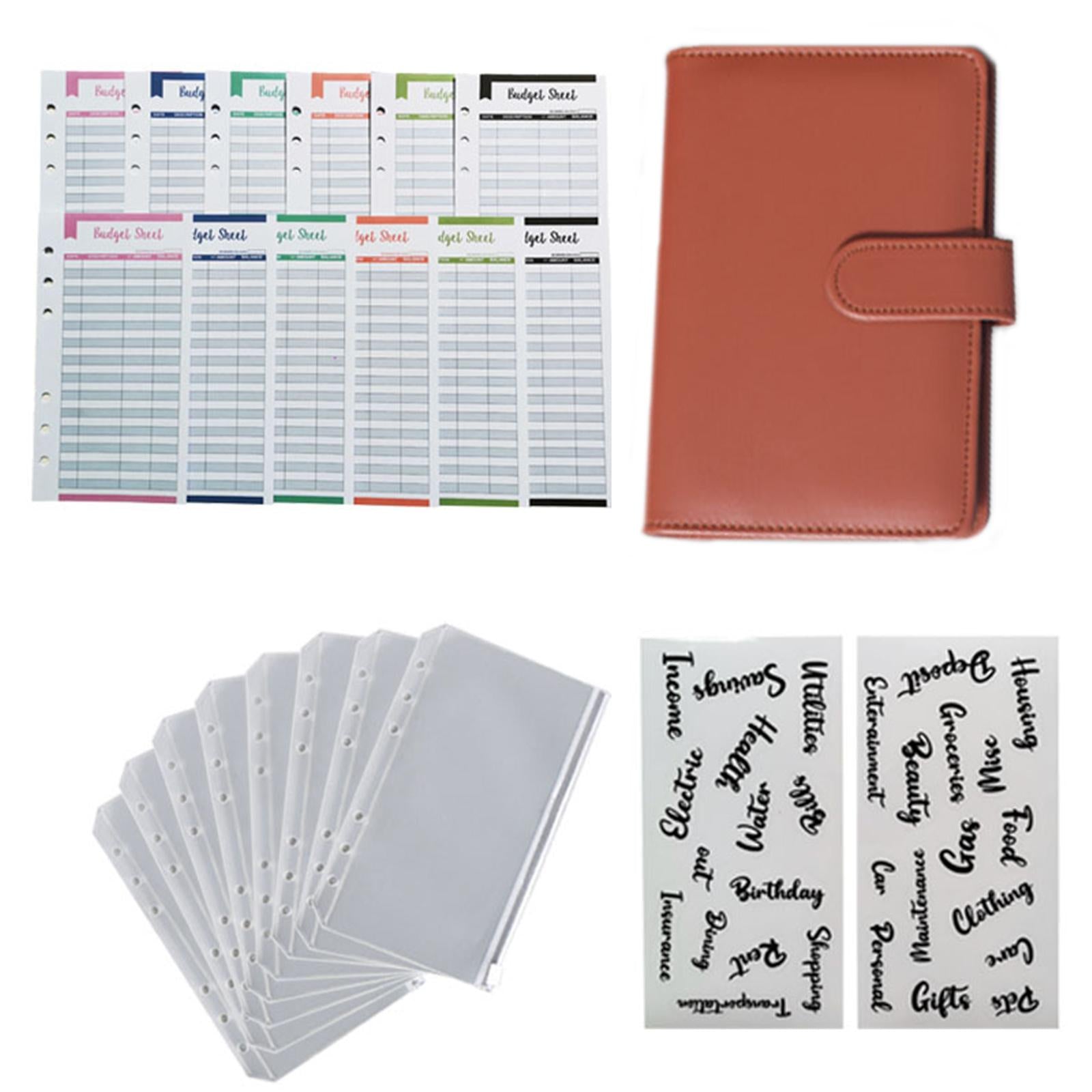 PU Leather A6 Notebook Binder Budget Binder 8 Binder Pockets for Cash Bills Brown