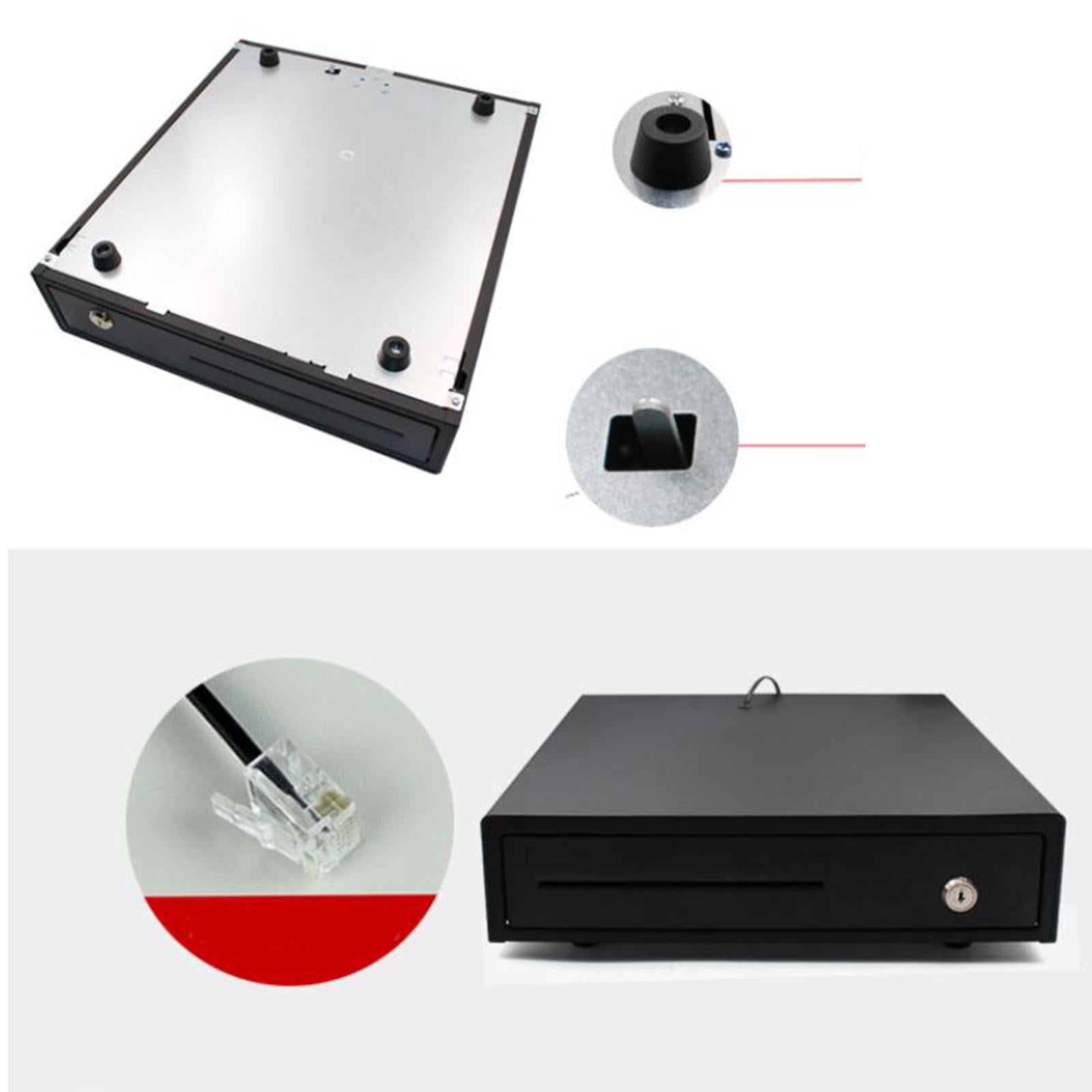 Cash Drawer Box Cash Drawer Tray RJ11 Key Lock for Stores Shops Black
