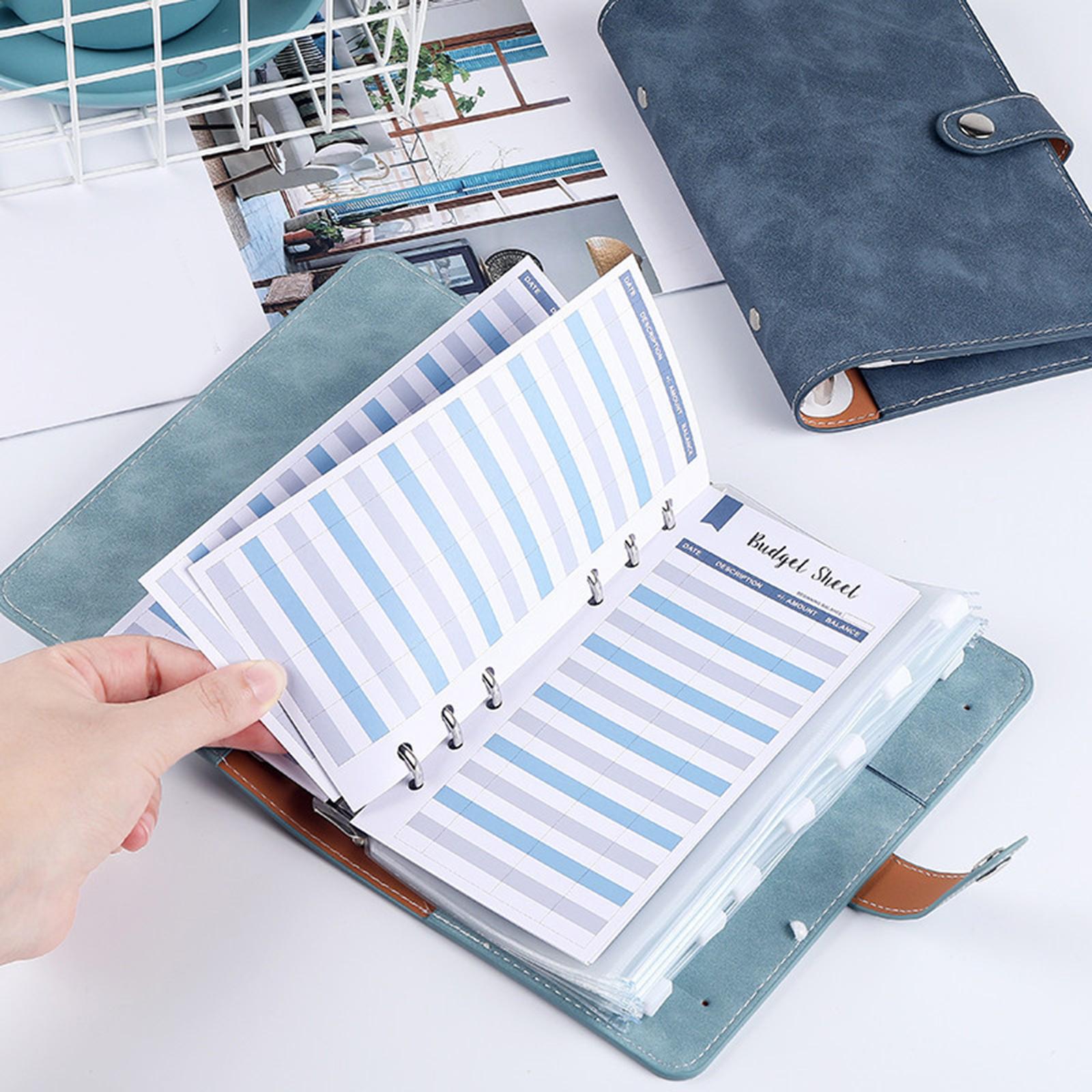 A6 Notebook Binder with Zipper Envelopes Transparent Pockets PU Leather Black