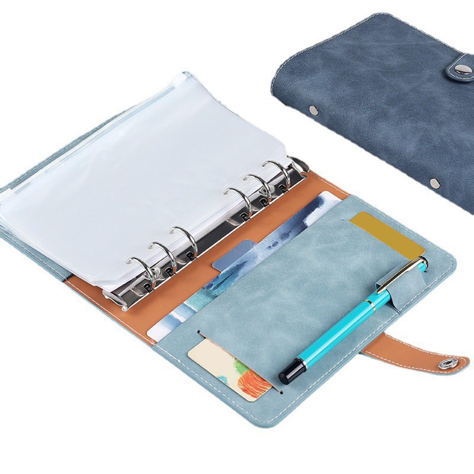 A6 Notebook Binder with Zipper Envelopes Transparent Pockets PU Leather Black