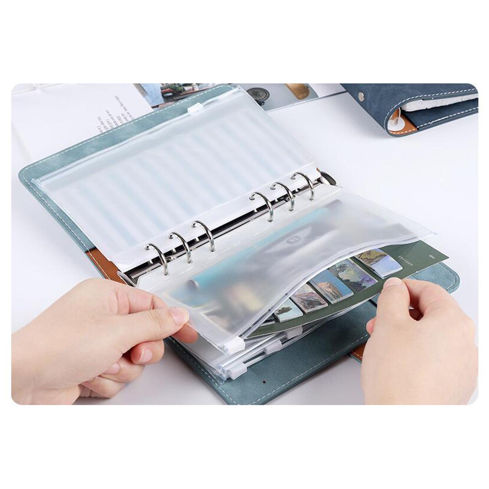 A6 Notebook Binder with Zipper Envelopes Transparent Pockets PU Leather Black