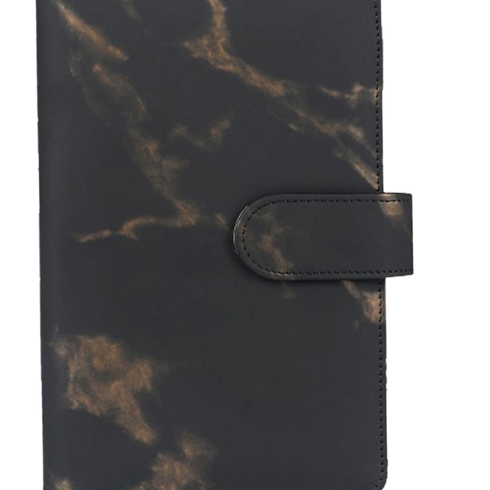 A6 Notebook Binder with Zipper Envelopes Transparent Pockets PU Leather Black