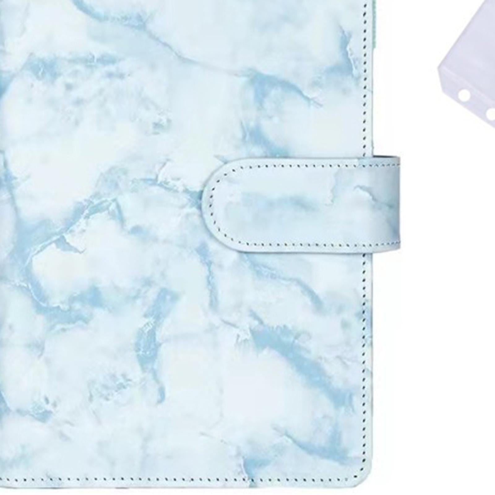 A6 Notebook Binder with Zipper Envelopes Transparent Pockets PU Leather Blue