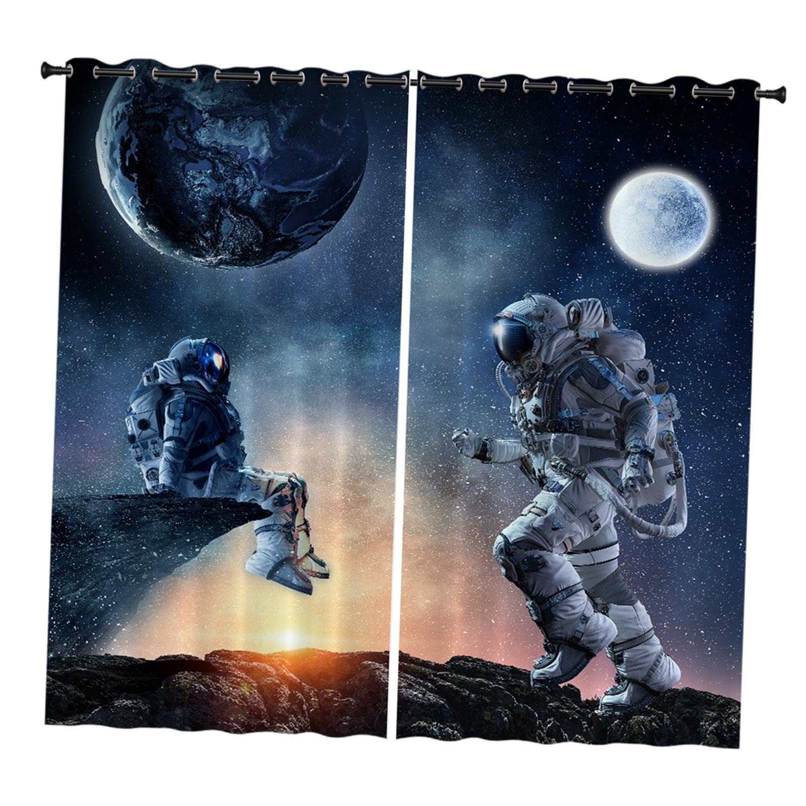 2x Waterproof Bath Curtain for Hotel Bedroom Living Room Astronaut 150x166cm