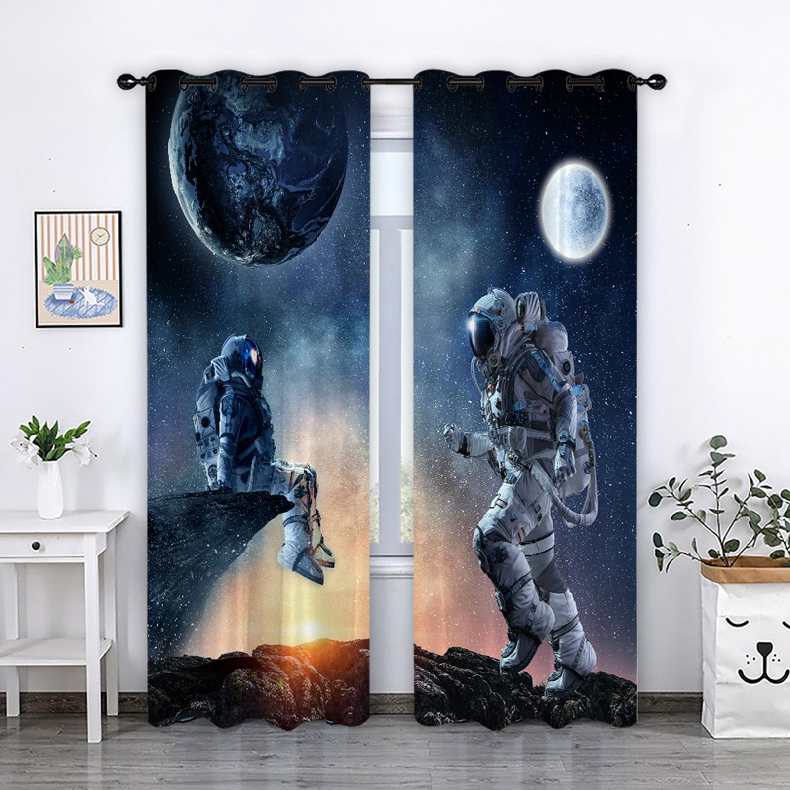 2x Waterproof Bath Curtain for Hotel Bedroom Living Room Astronaut 210x230cm