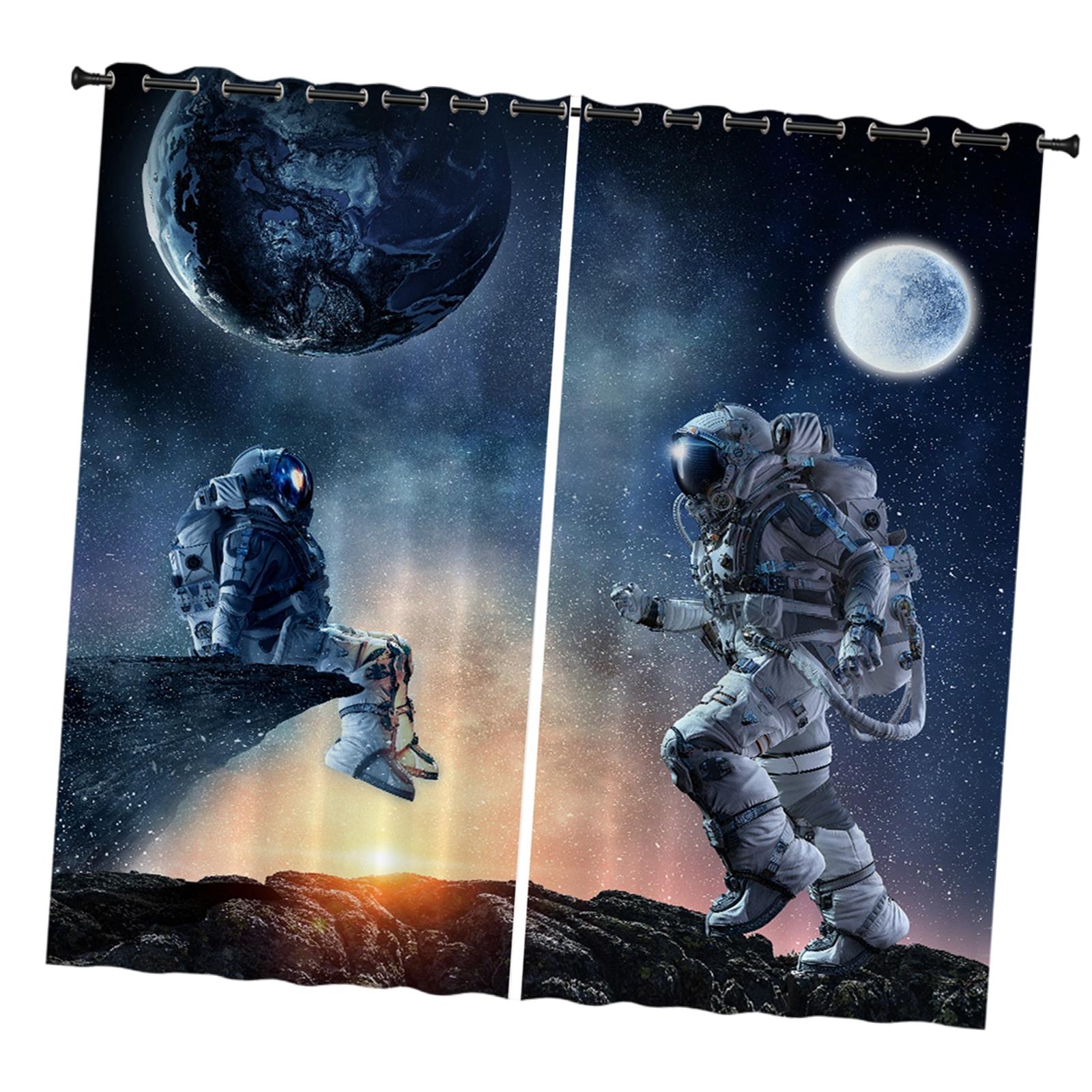 2x Waterproof Bath Curtain for Hotel Bedroom Living Room Astronaut 210x230cm