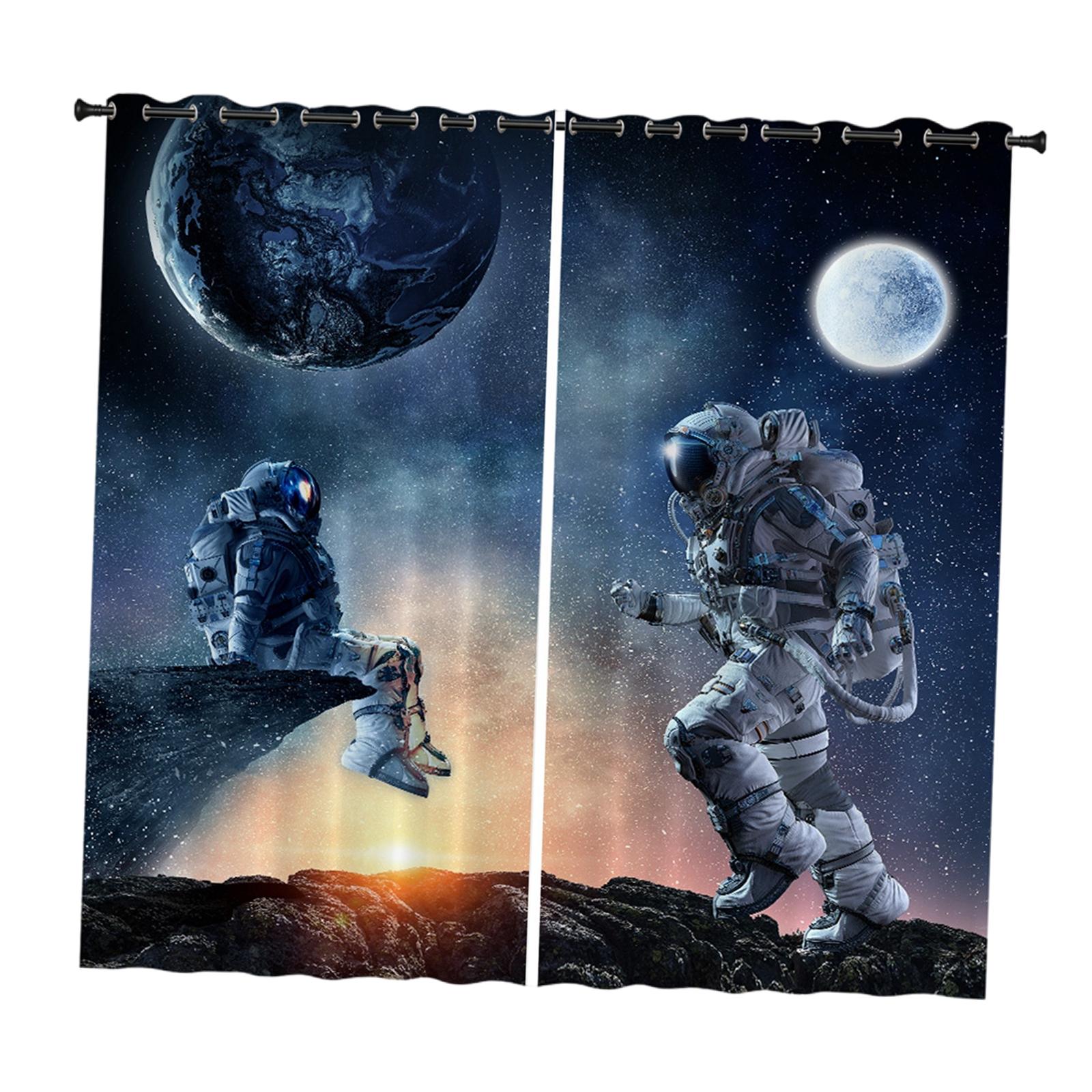 2x Waterproof Bath Curtain for Hotel Bedroom Living Room Astronaut 210x230cm