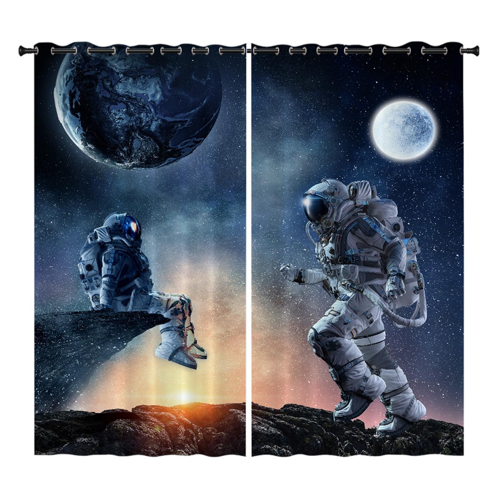 2x Waterproof Bath Curtain for Hotel Bedroom Living Room Astronaut 210x230cm