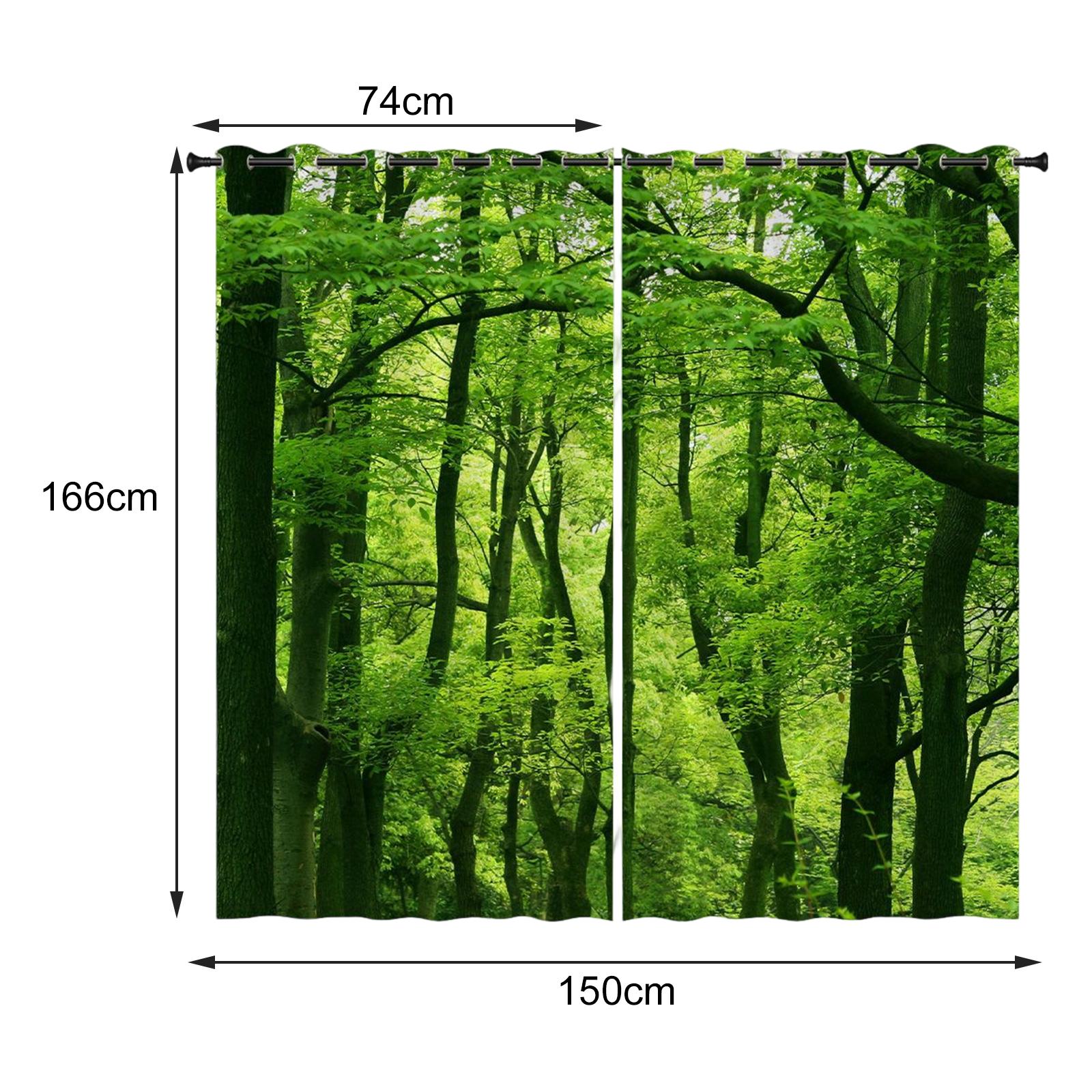 2 Panels Noise Reduction Blackout Curtains Forest Pattern Print Curtain A 150x166cm S