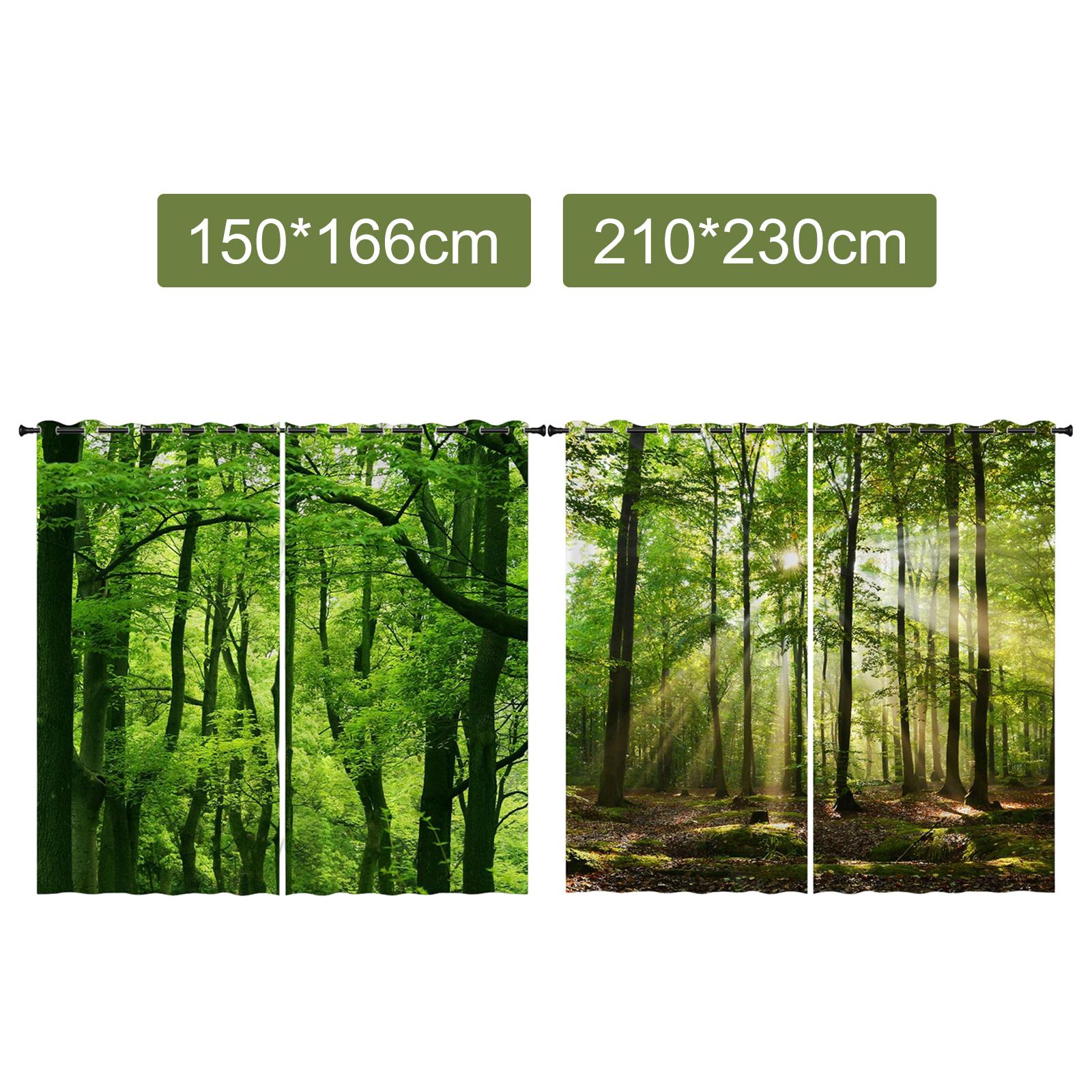 2 Panels Noise Reduction Blackout Curtains Forest Pattern Print Curtain A 150x166cm S