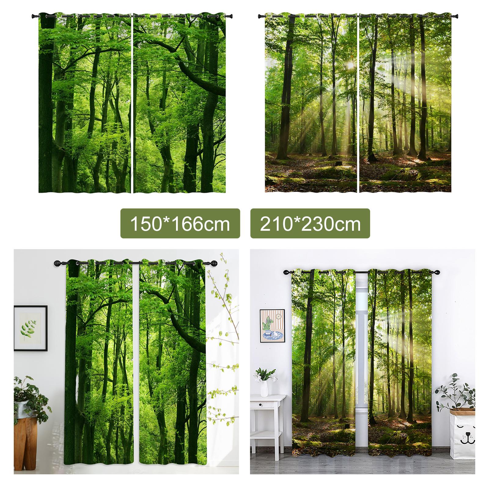 2 Panels Noise Reduction Blackout Curtains Forest Pattern Print Curtain A 150x166cm S