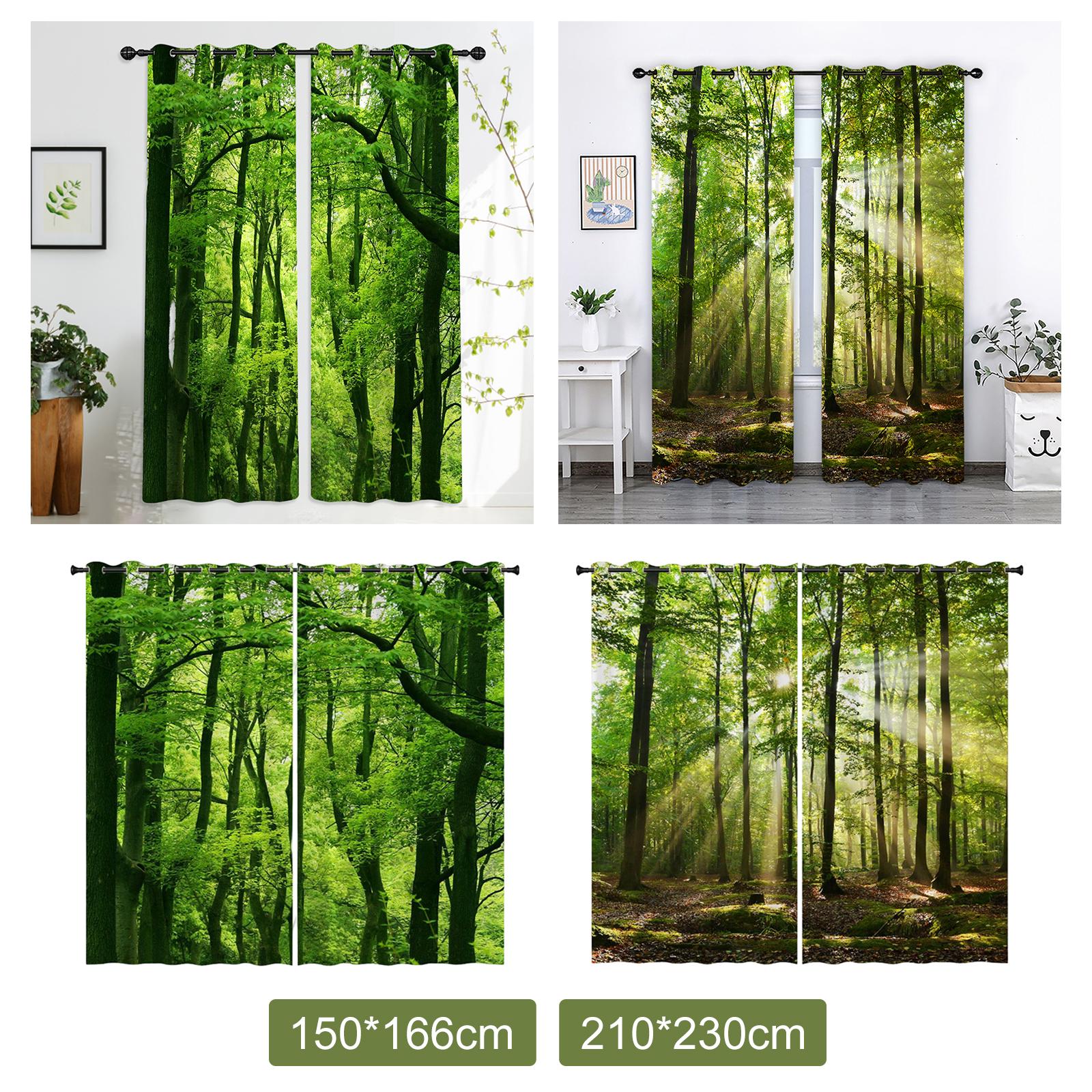 2 Panels Noise Reduction Blackout Curtains Forest Pattern Print Curtain A 150x166cm S