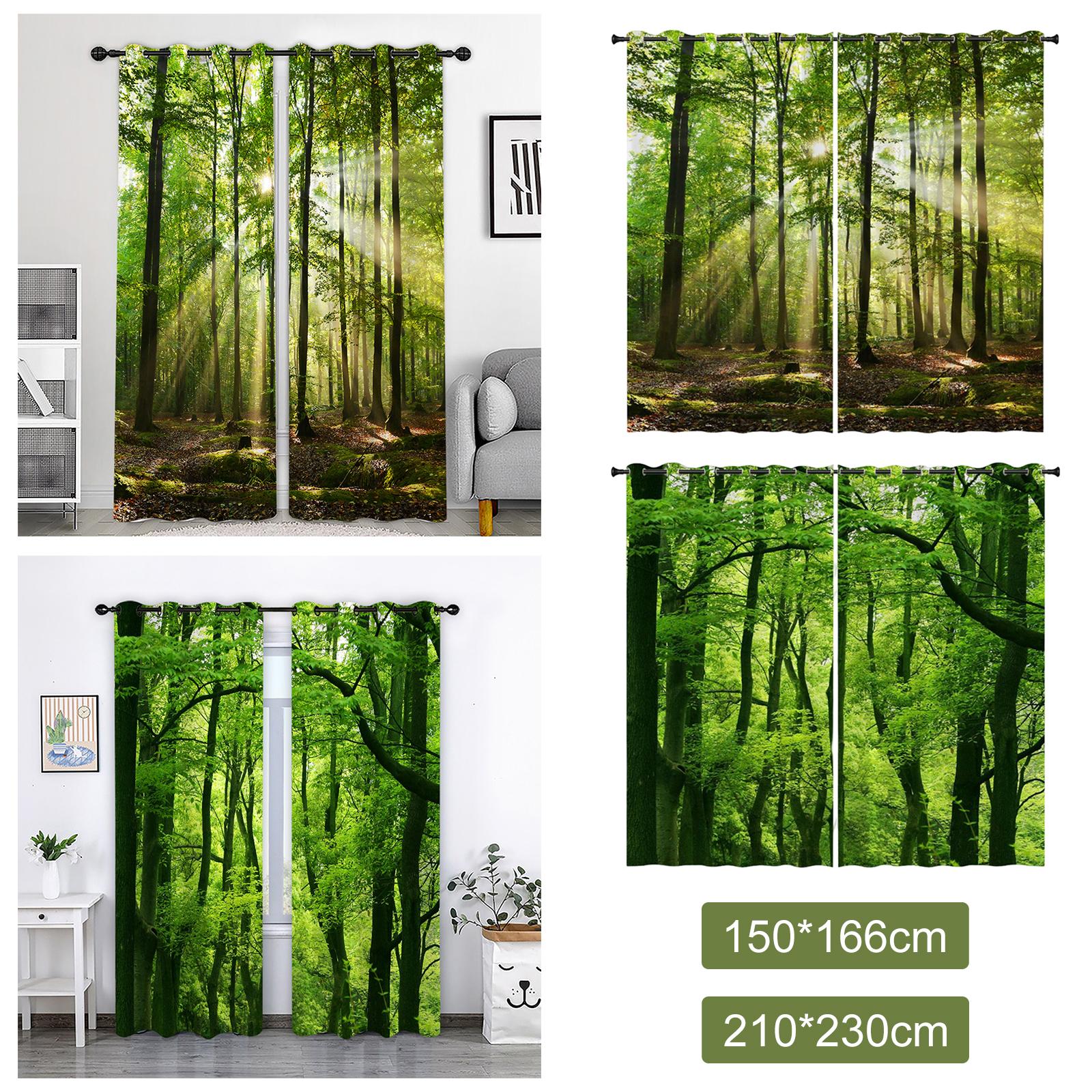 2 Panels Noise Reduction Blackout Curtains Forest Pattern Print Curtain A 150x166cm S