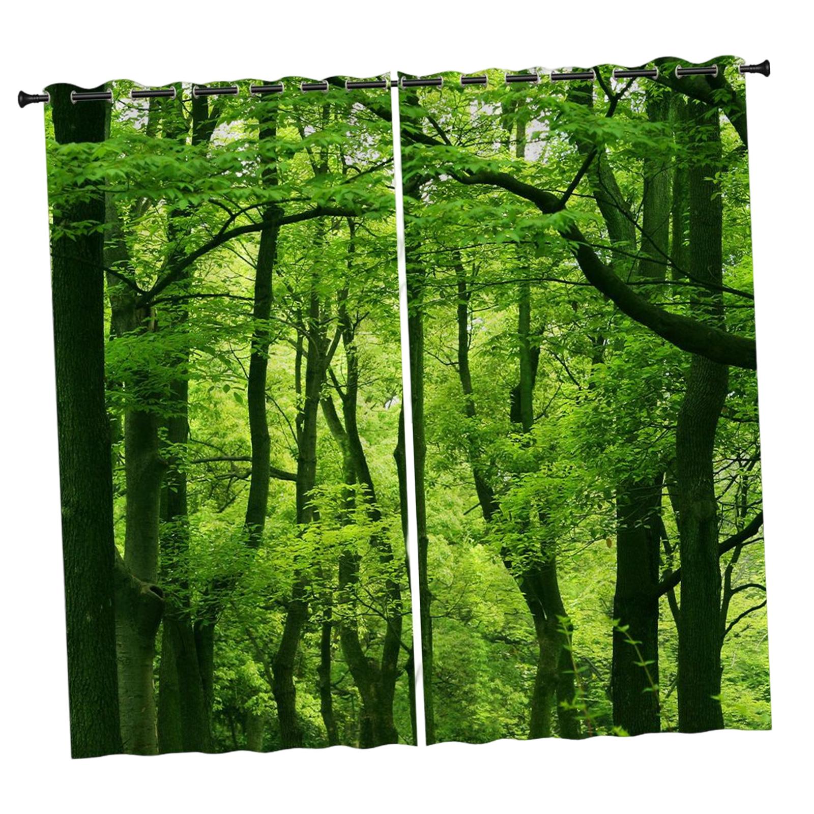 2 Panels Noise Reduction Blackout Curtains Forest Pattern Print Curtain A 150x166cm S