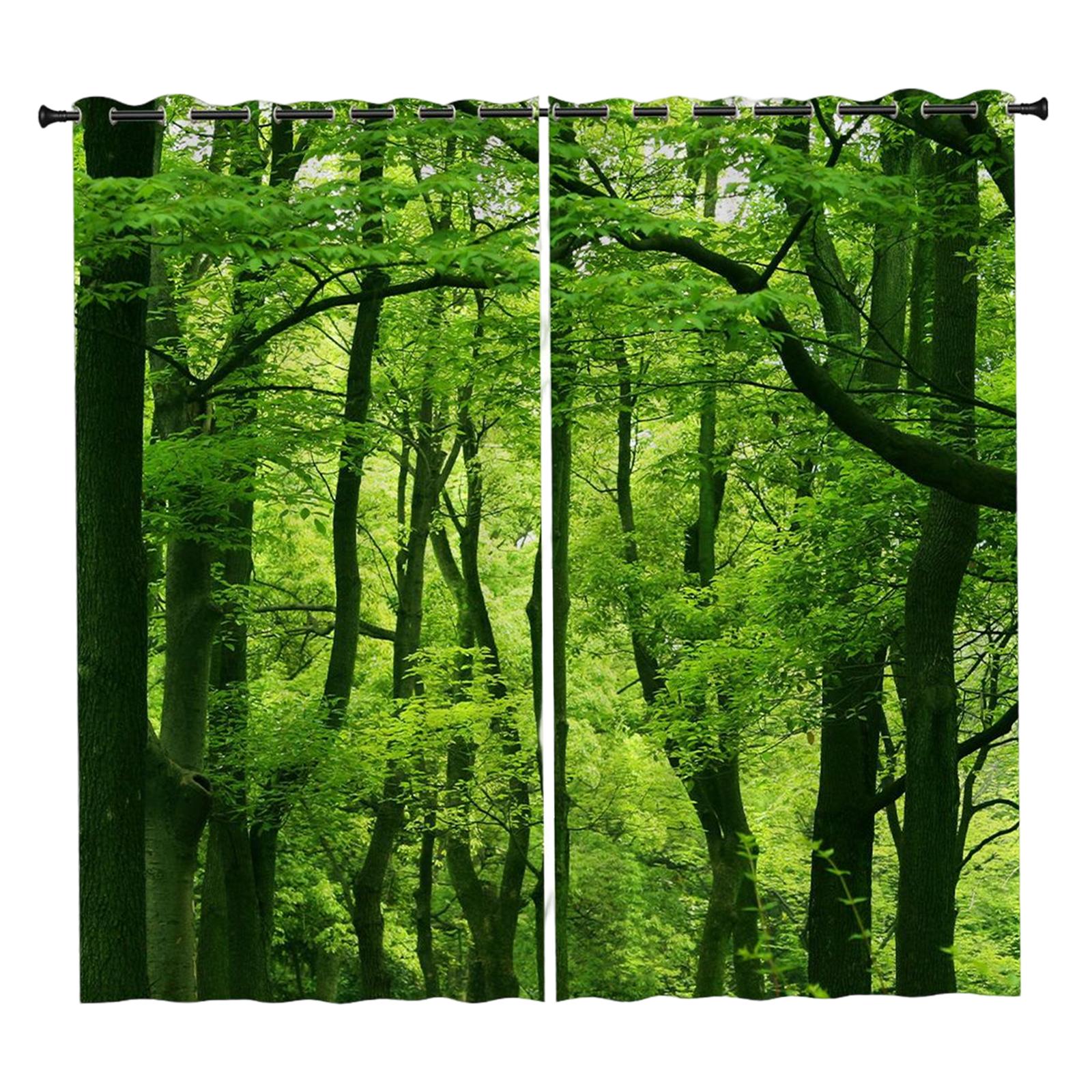 2 Panels Noise Reduction Blackout Curtains Forest Pattern Print Curtain A 210x230cm L