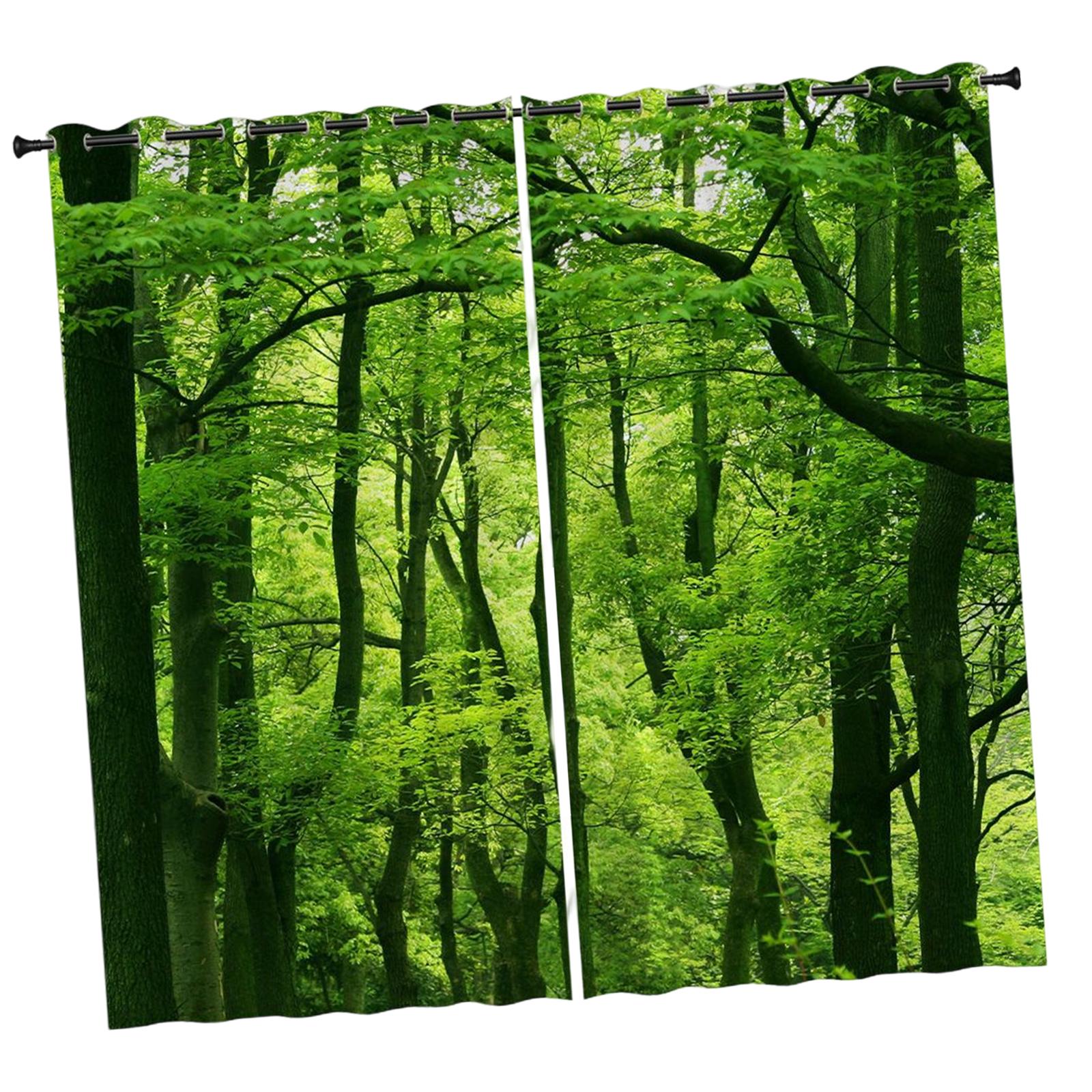 2 Panels Noise Reduction Blackout Curtains Forest Pattern Print Curtain A 210x230cm L