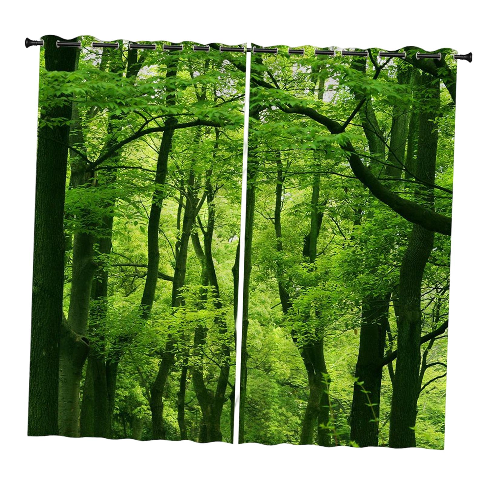 2 Panels Noise Reduction Blackout Curtains Forest Pattern Print Curtain A 210x230cm L