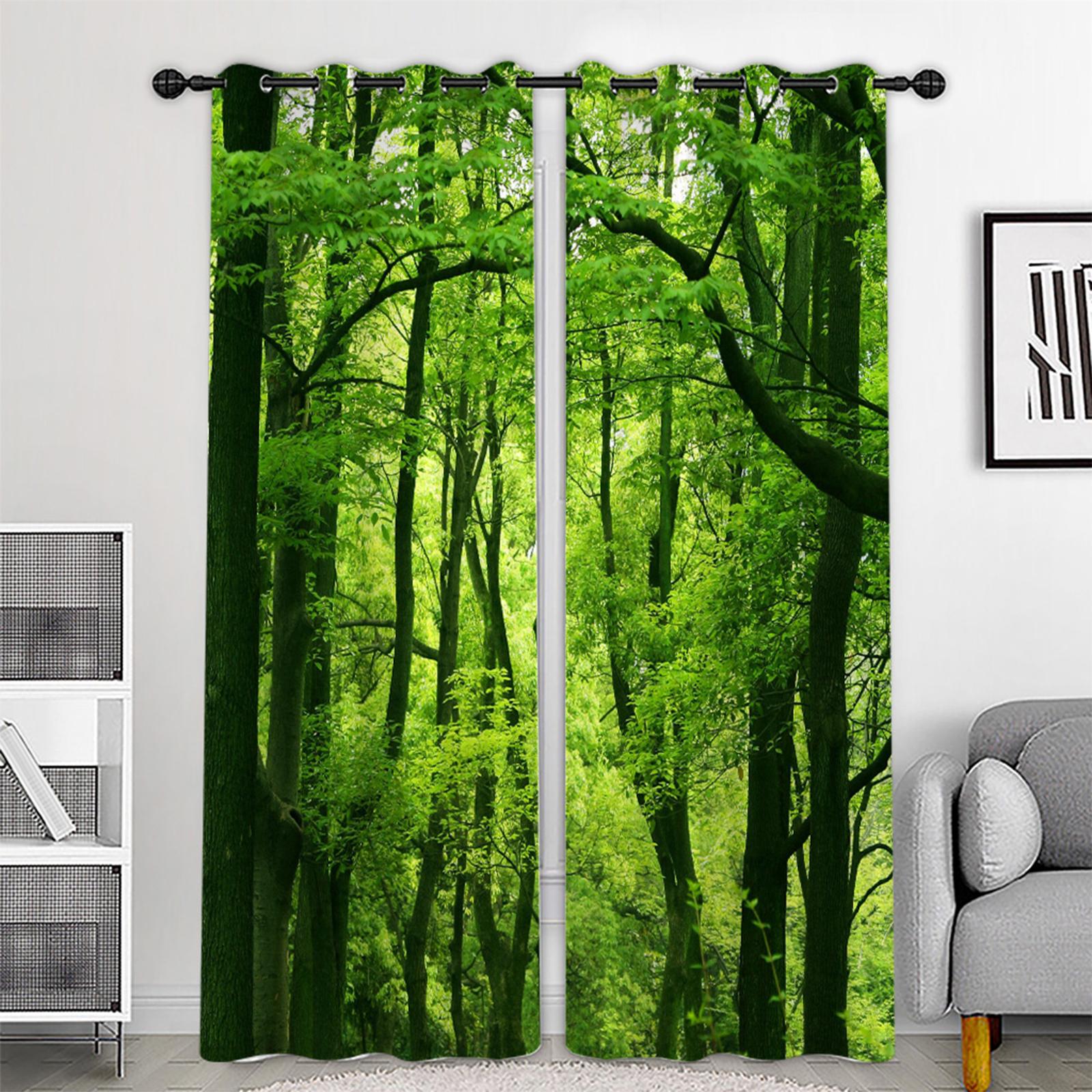 2 Panels Noise Reduction Blackout Curtains Forest Pattern Print Curtain A 210x230cm L