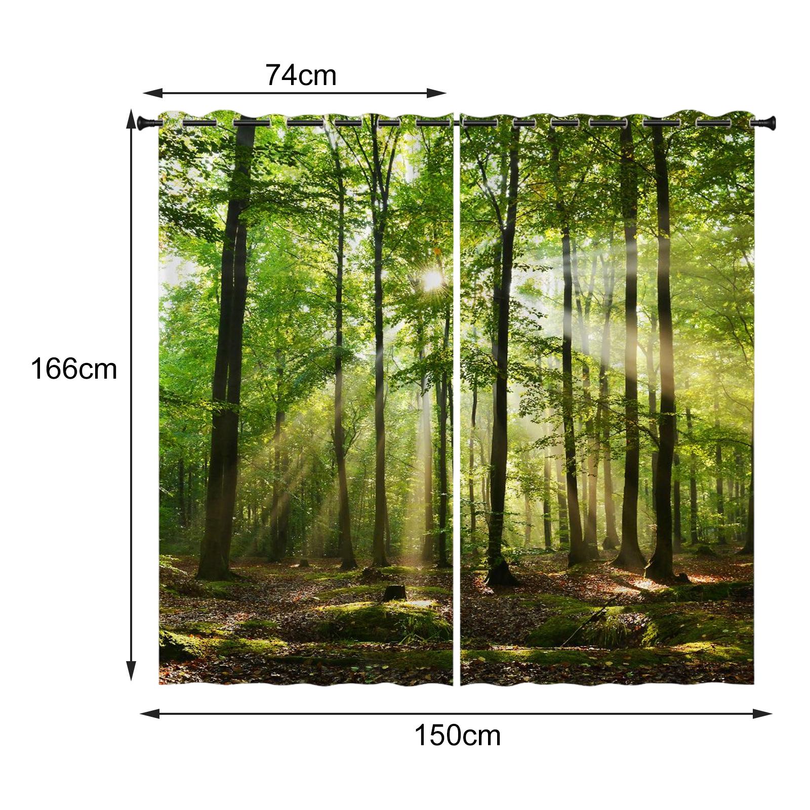 2 Panels Noise Reduction Blackout Curtains Forest Pattern Print Curtain B 150x166cm S