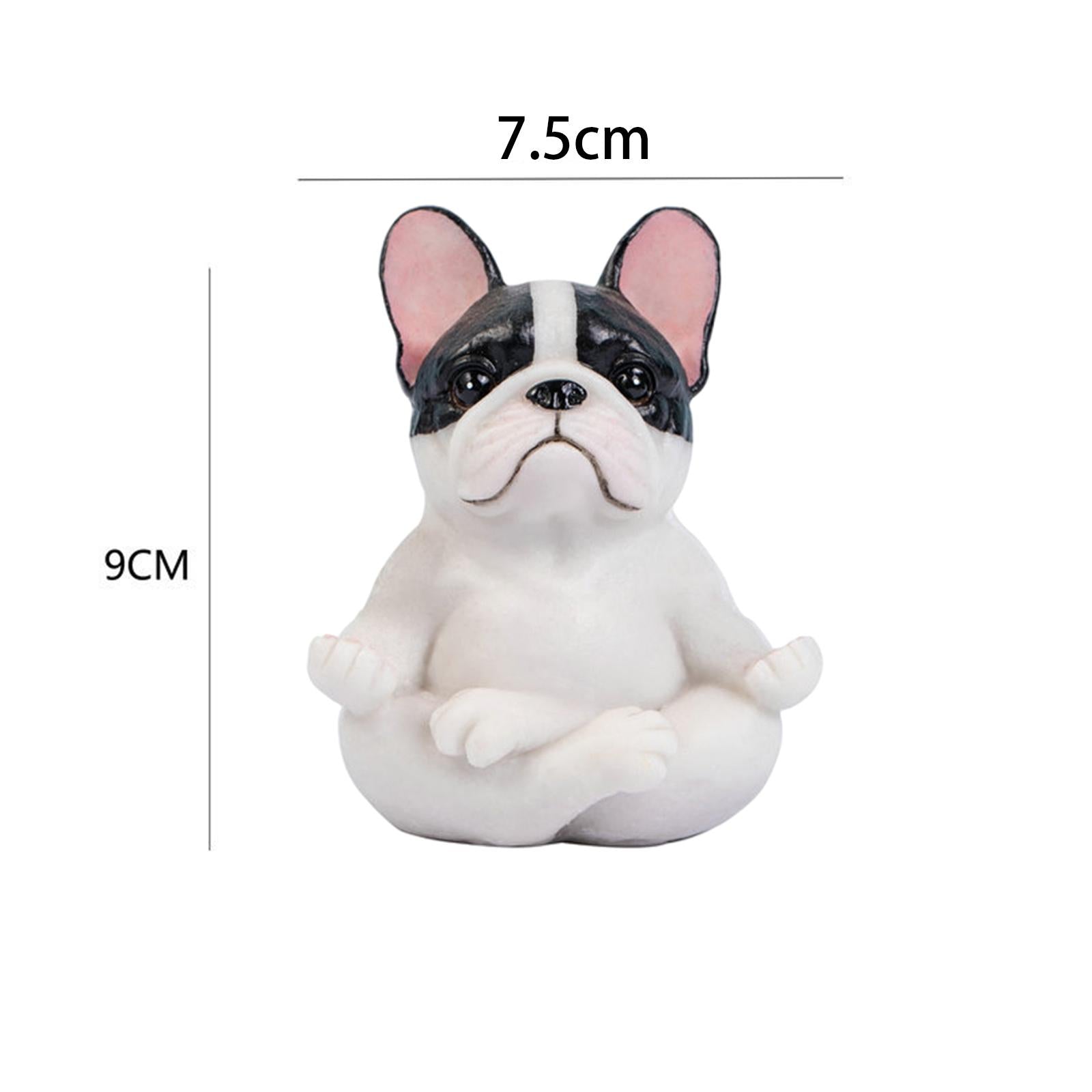 Simulation Bulldog Statue Yoga Dog Figurine Ornament White Black 7.5x9cm