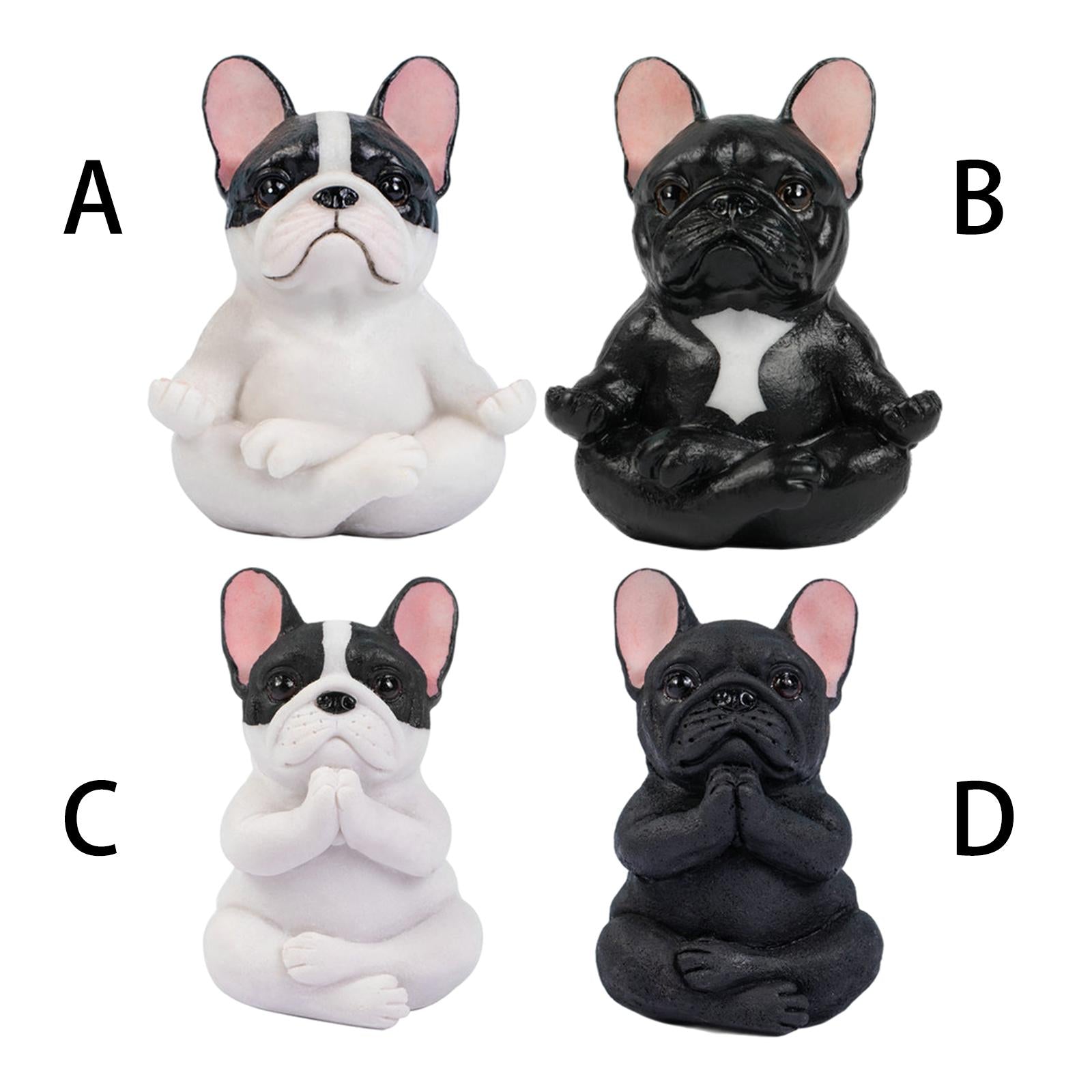 Simulation Bulldog Statue Yoga Dog Figurine Ornament White Black 7.5x9cm