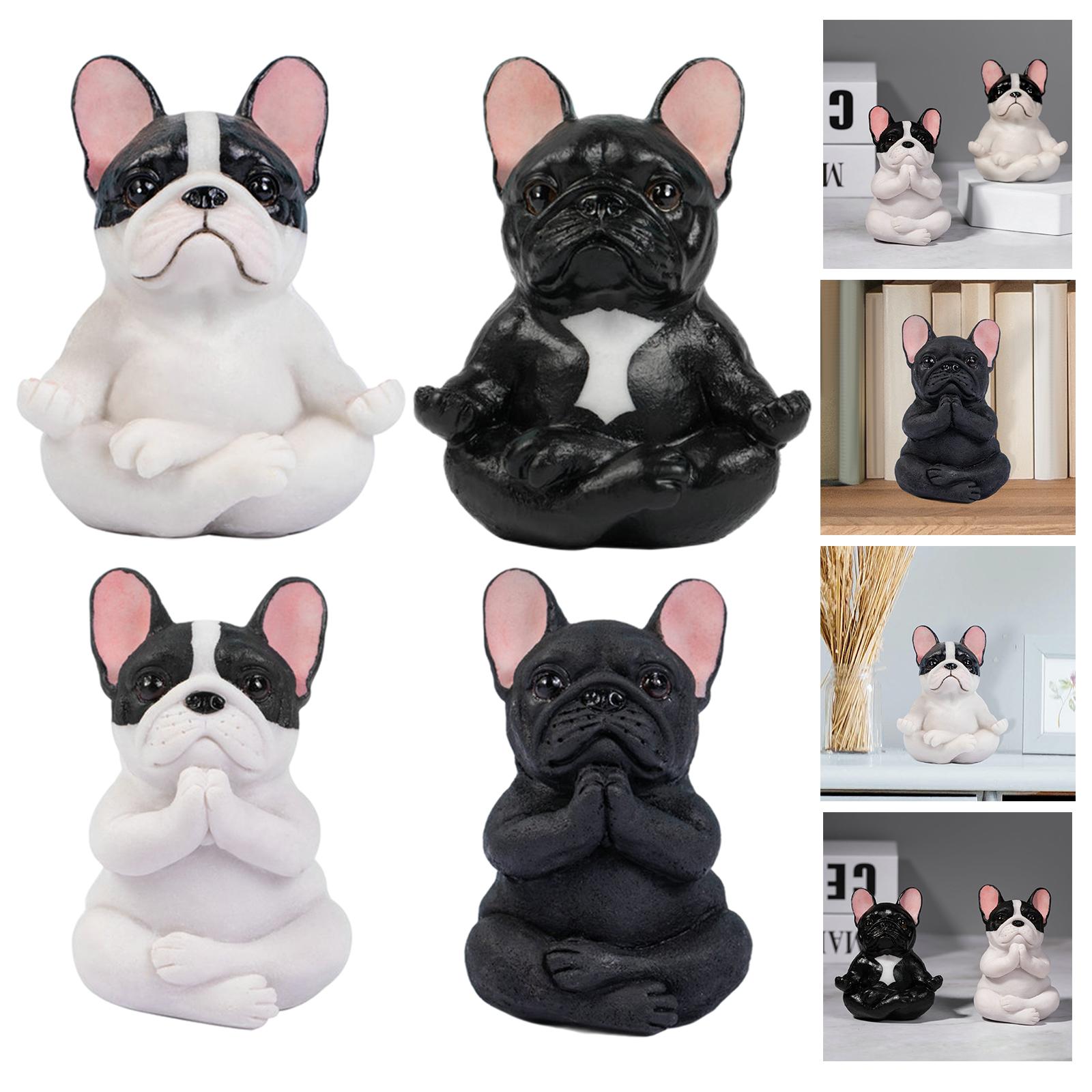 Simulation Bulldog Statue Yoga Dog Figurine Ornament White Black 7.5x9cm