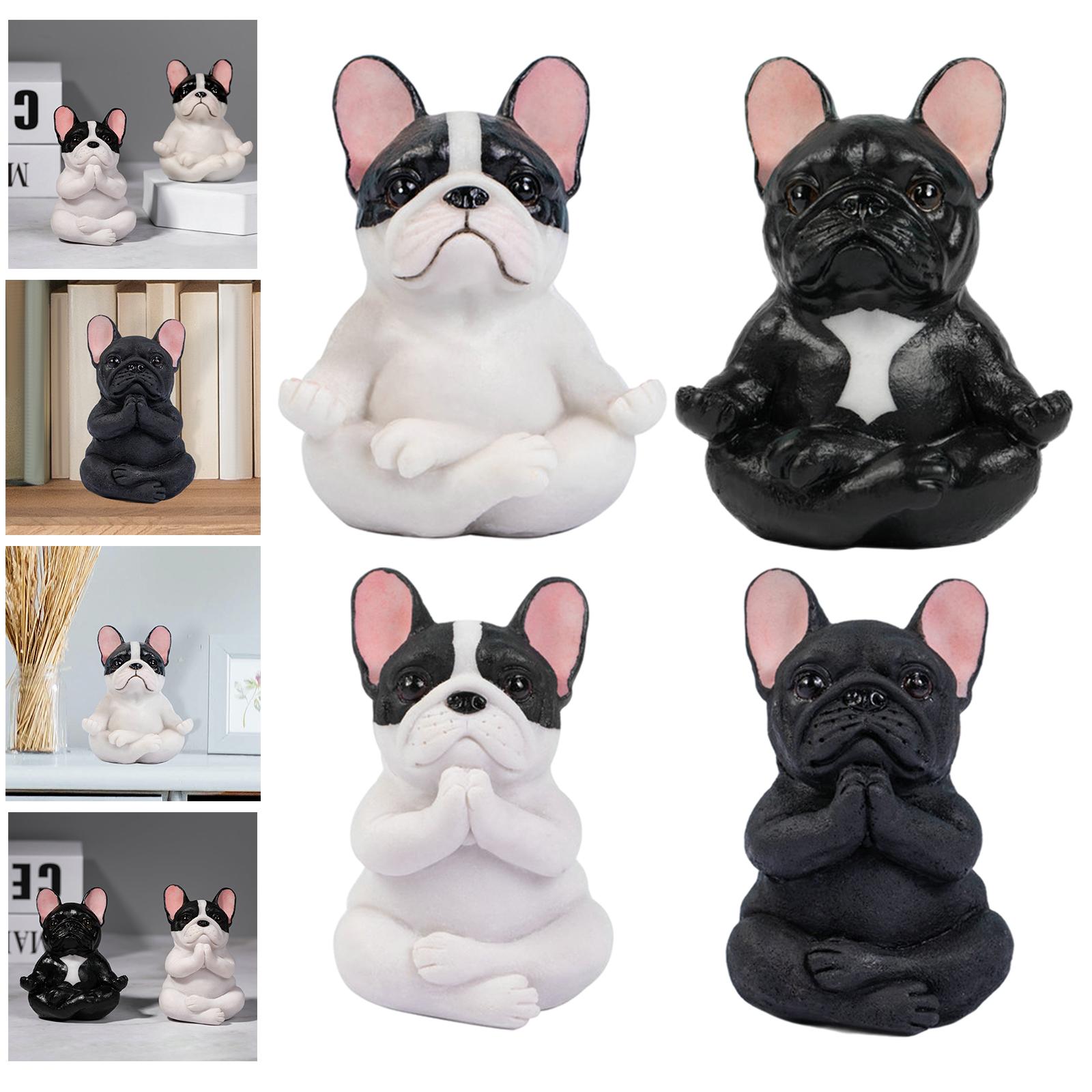 Simulation Bulldog Statue Yoga Dog Figurine Ornament White Black 7.5x9cm