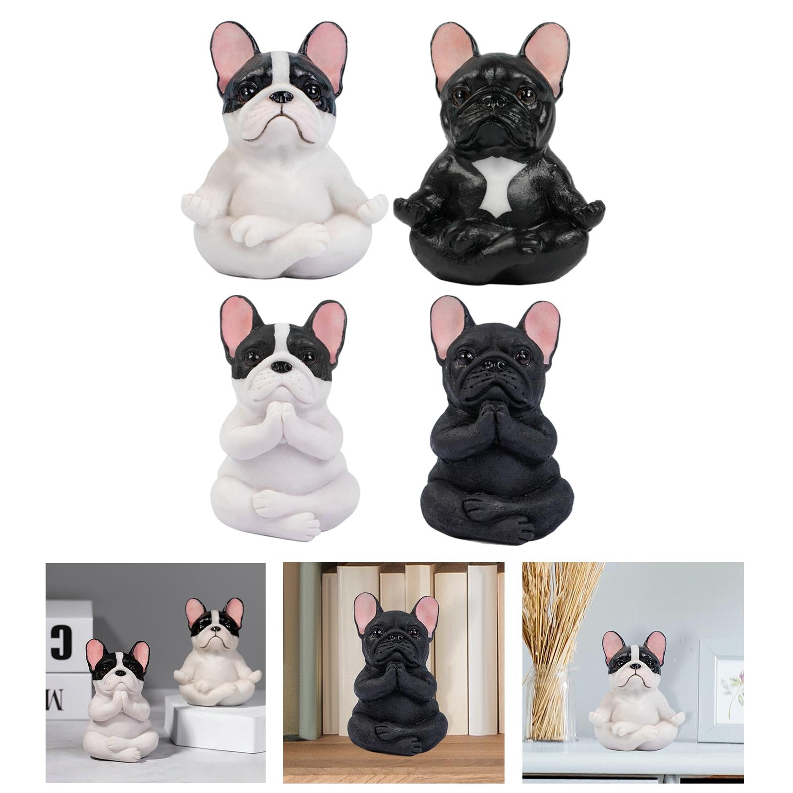 Simulation Bulldog Statue Yoga Dog Figurine Ornament White Black 7.5x9cm