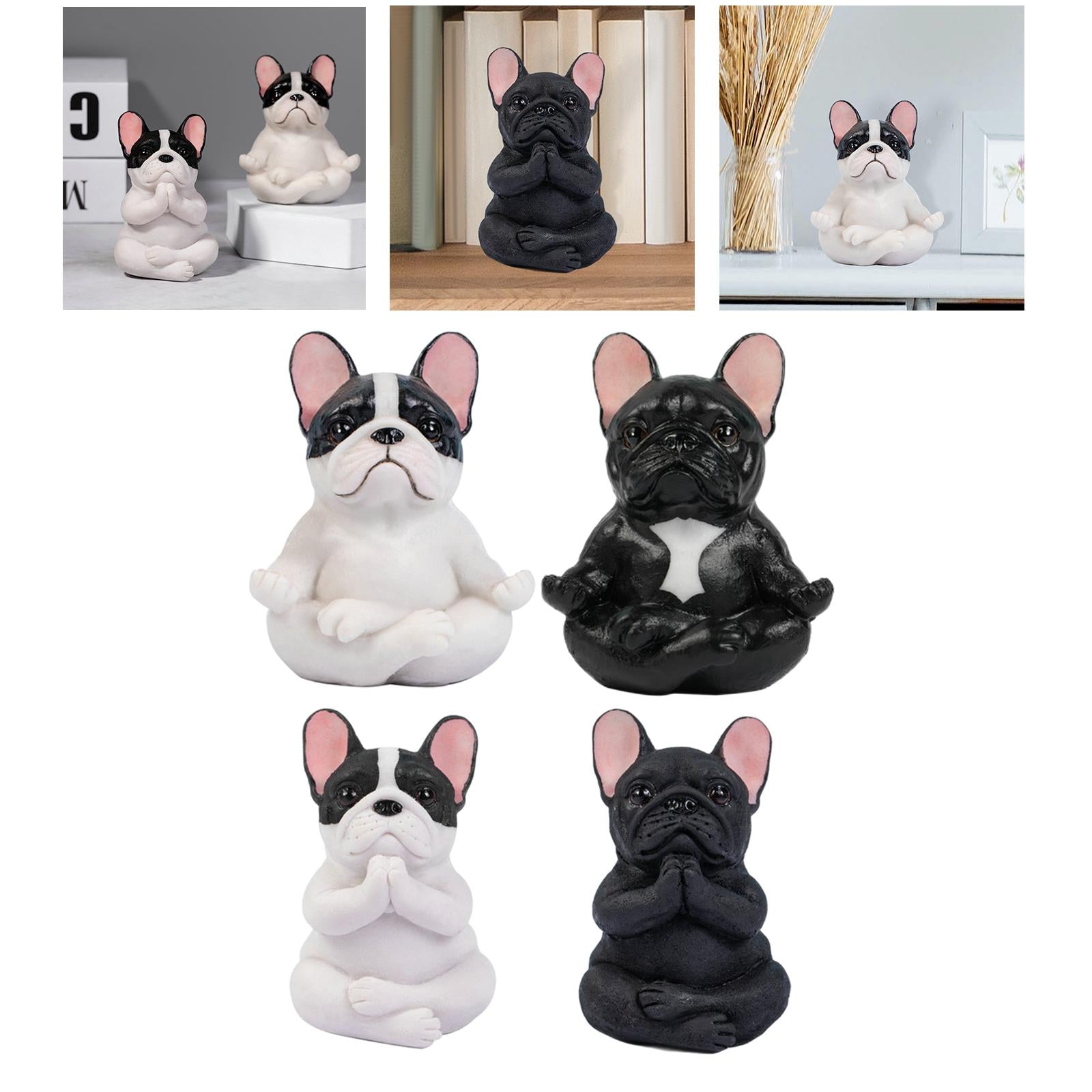 Simulation Bulldog Statue Yoga Dog Figurine Ornament White Black 7.5x9cm