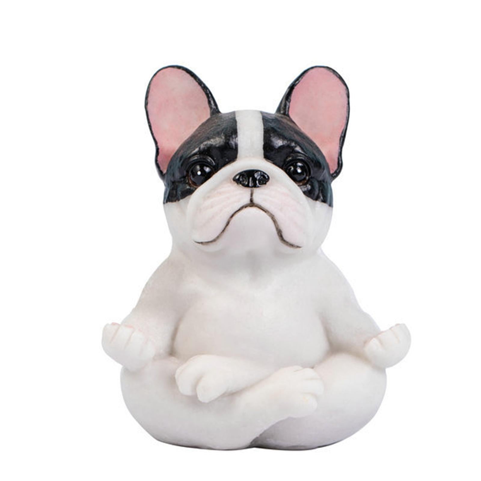 Simulation Bulldog Statue Yoga Dog Figurine Ornament White Black 7.5x9cm