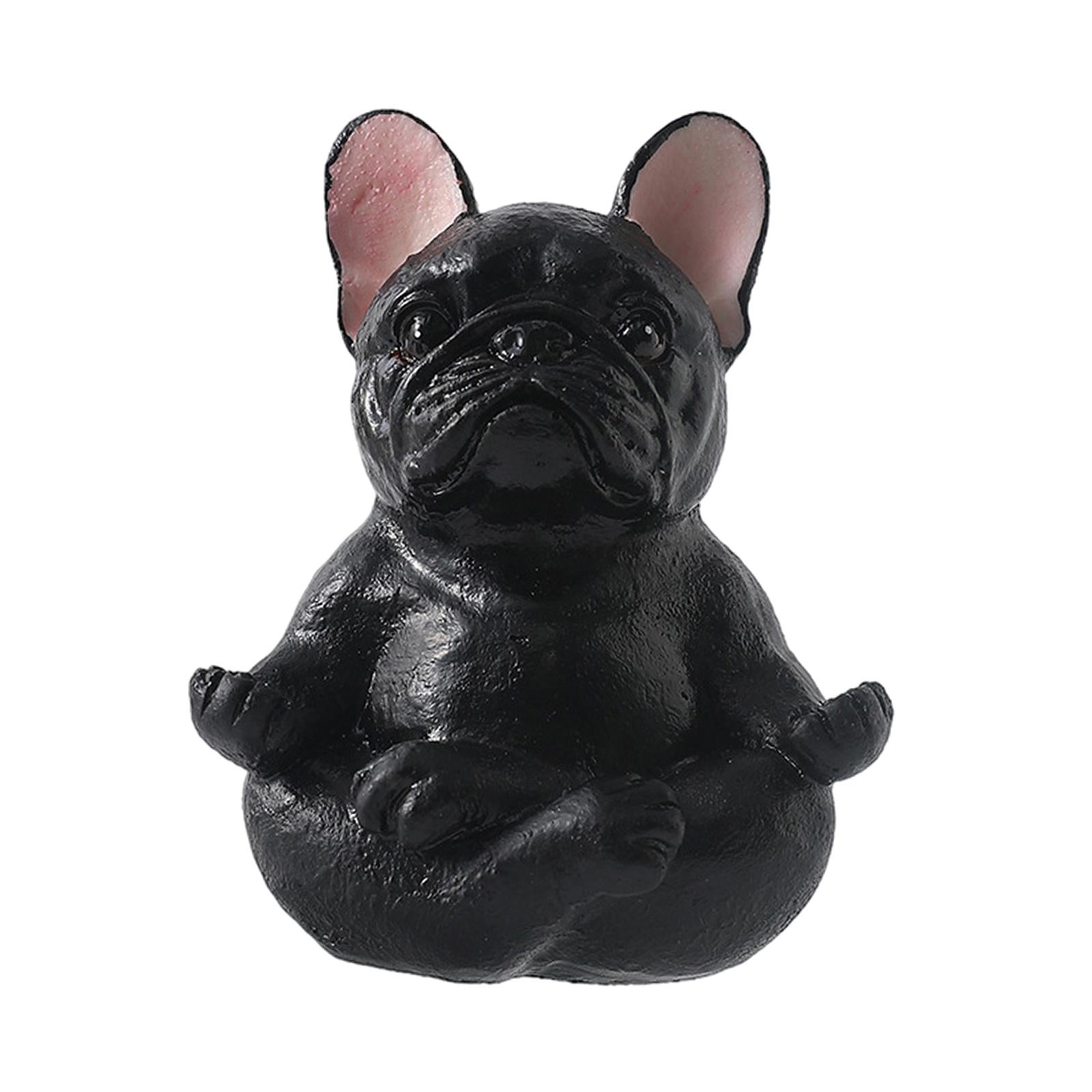 Simulation Bulldog Statue Yoga Dog Figurine Ornament Black 7.5x9cm