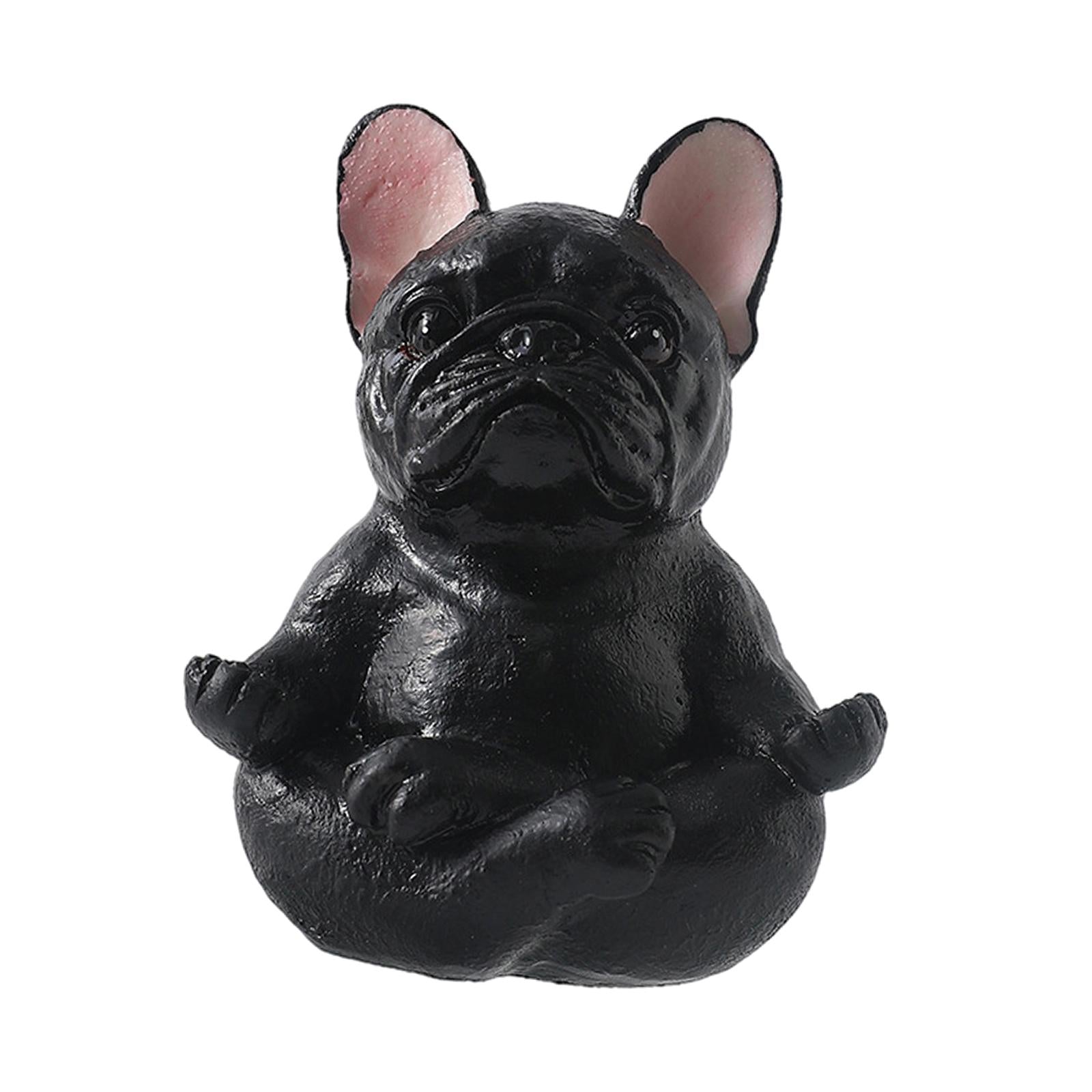 Simulation Bulldog Statue Yoga Dog Figurine Ornament Black 7.5x9cm