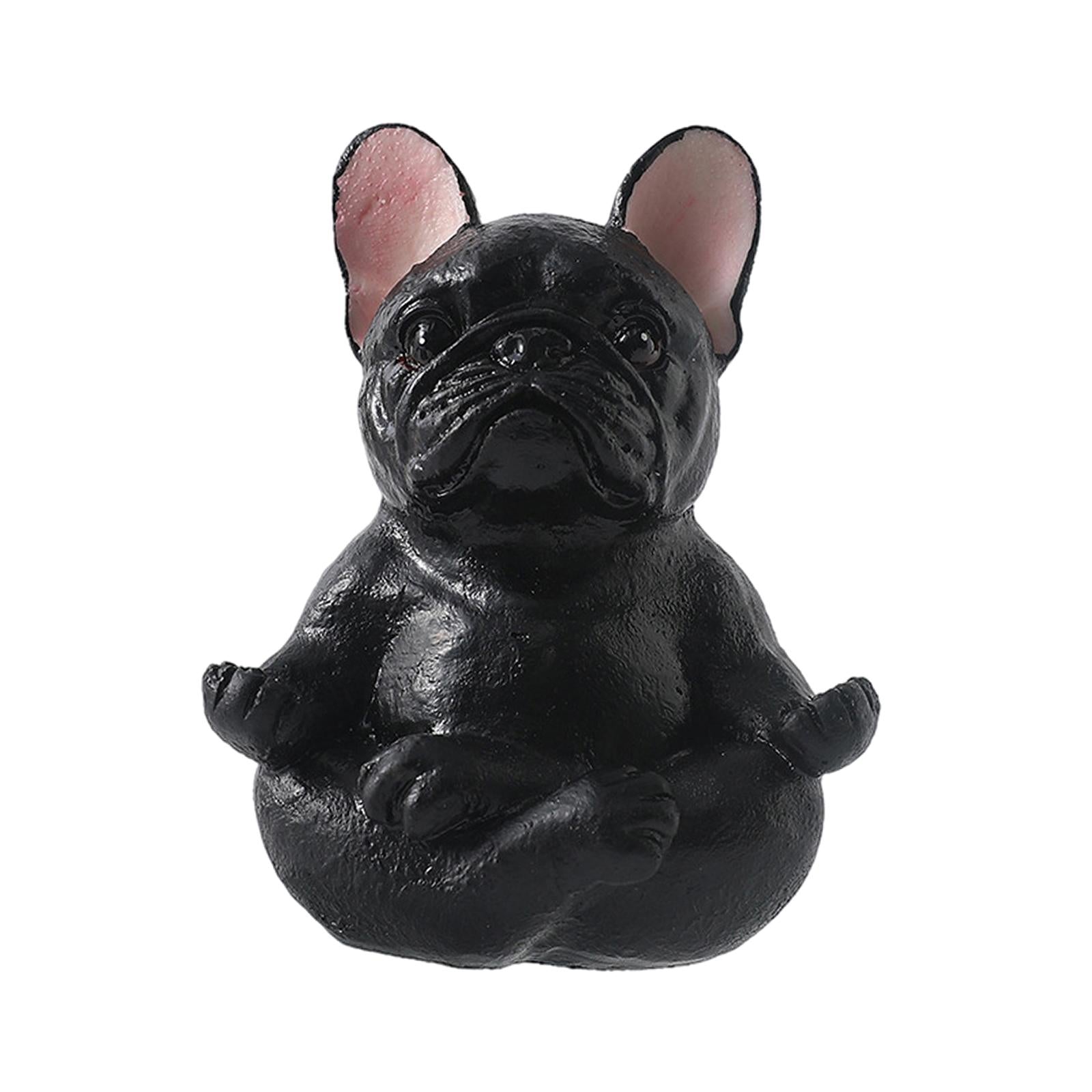 Simulation Bulldog Statue Yoga Dog Figurine Ornament Black 7.5x9cm