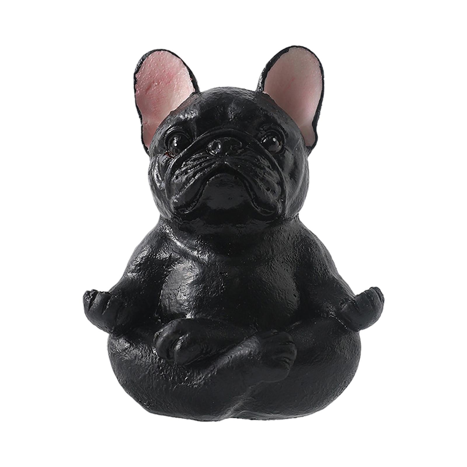 Simulation Bulldog Statue Yoga Dog Figurine Ornament Black 7.5x9cm