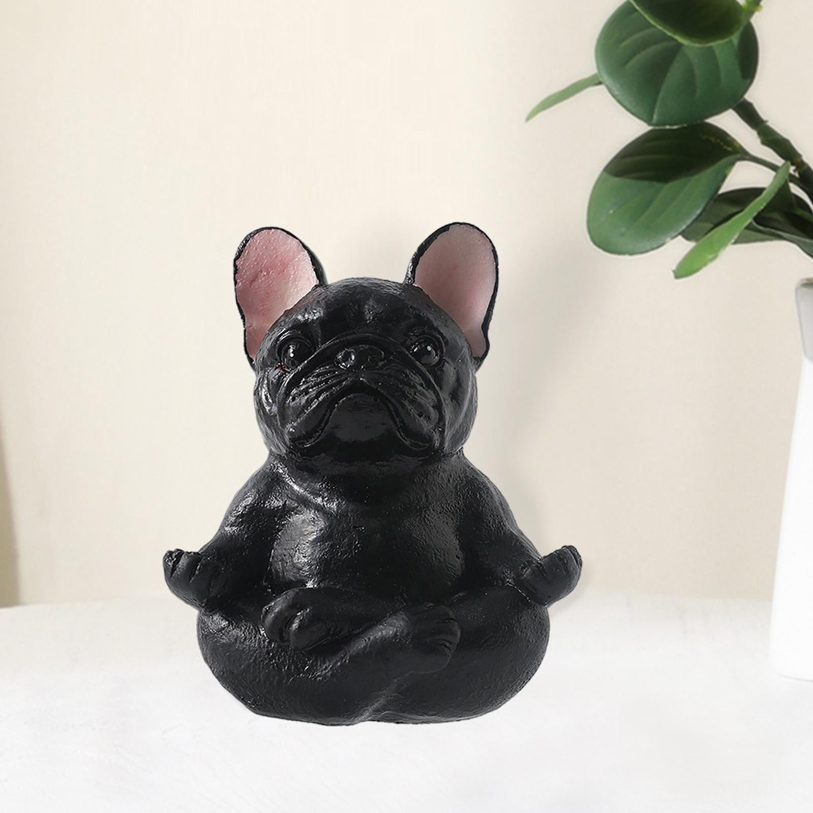 Simulation Bulldog Statue Yoga Dog Figurine Ornament Black 7.5x9cm